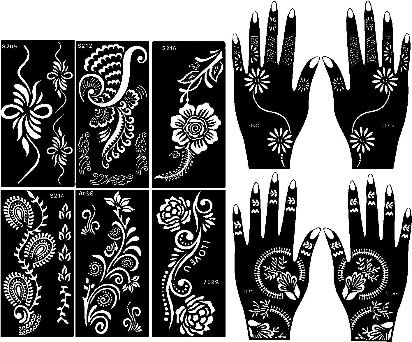 Premium Temporary Henna Tattoo Stencil Kit for Hands, Body & Face - Design No. 1001 (T-1002) - Perfect for Women & Girls, Bridal Mehndi, Festivals & DIY Body Art