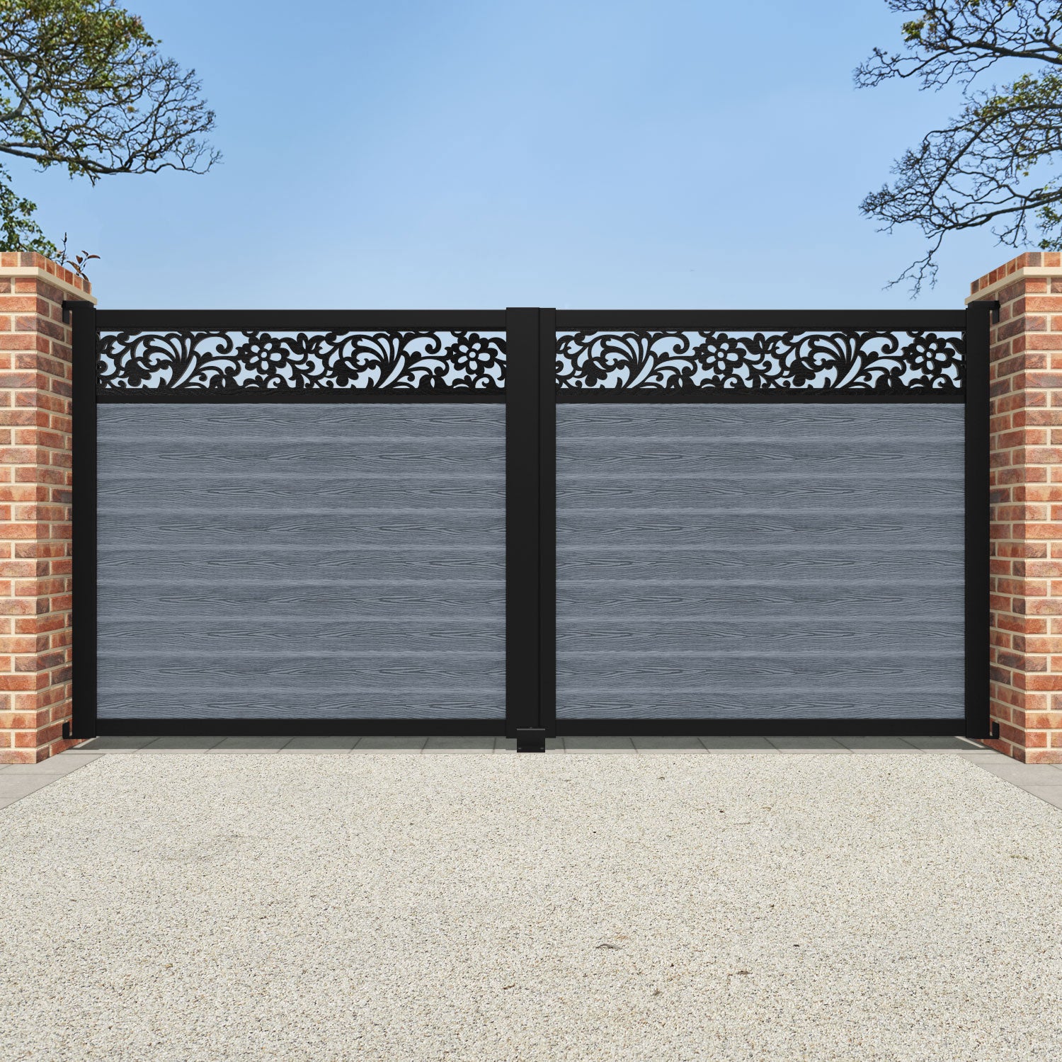 Classic Eden Straight Top Driveway Gate - Anthracite Finish with Decorative Top Screen | Durable Metal Driveway Entrance for Home Security & Curb Appeal