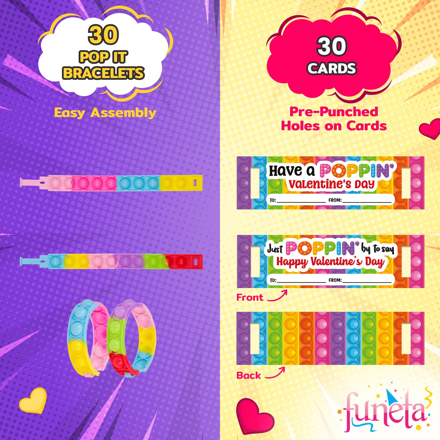 30 Pack Valentines Day Friendship Bracelets for Kids - Fidget Sensory Toys, Classroom Party Favors, Birthday Gifts for Girls & Boys - Perfect for Valentine's Exchange, School Events & Stress Relief