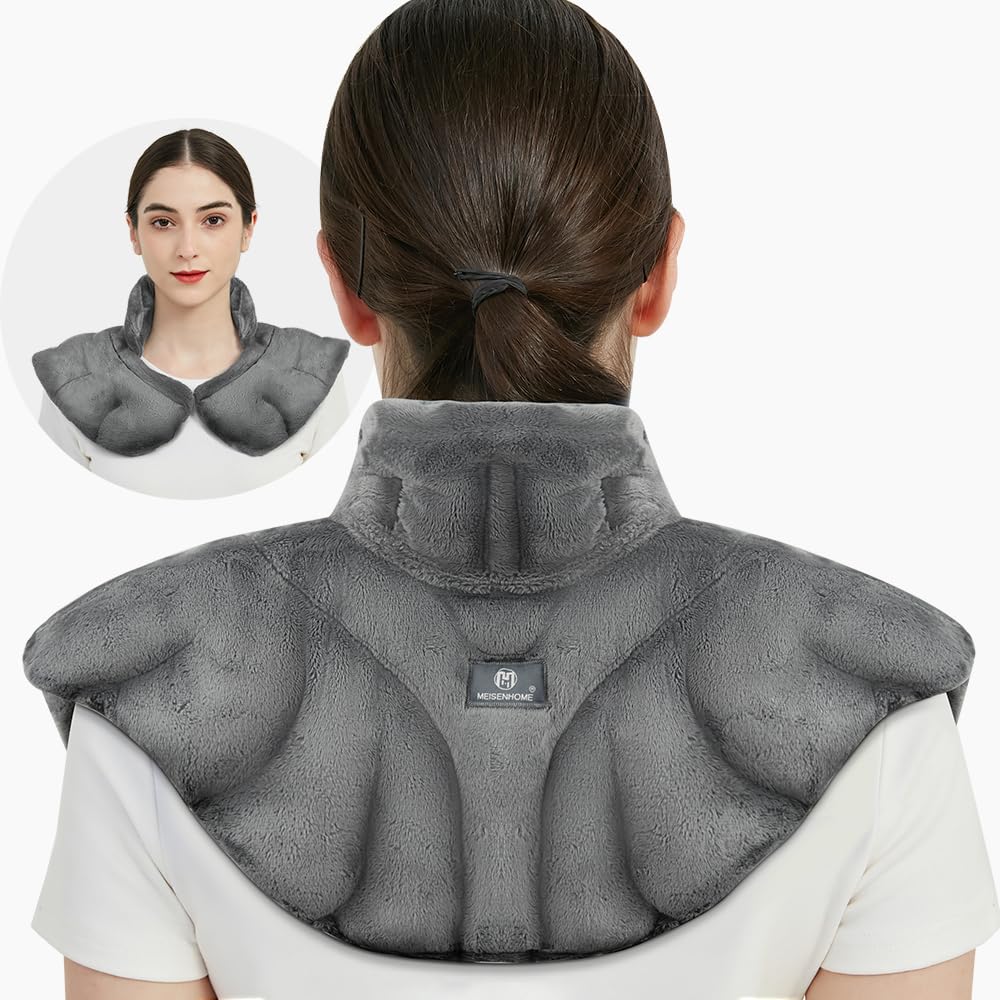Microwavable Weighted Heating Pad for Neck & Shoulder Pain Relief - Aromatherapy Hot & Cold Therapy Wrap for Muscle Stress & Tension - Grey - Perfect for Home, Office & Travel Use