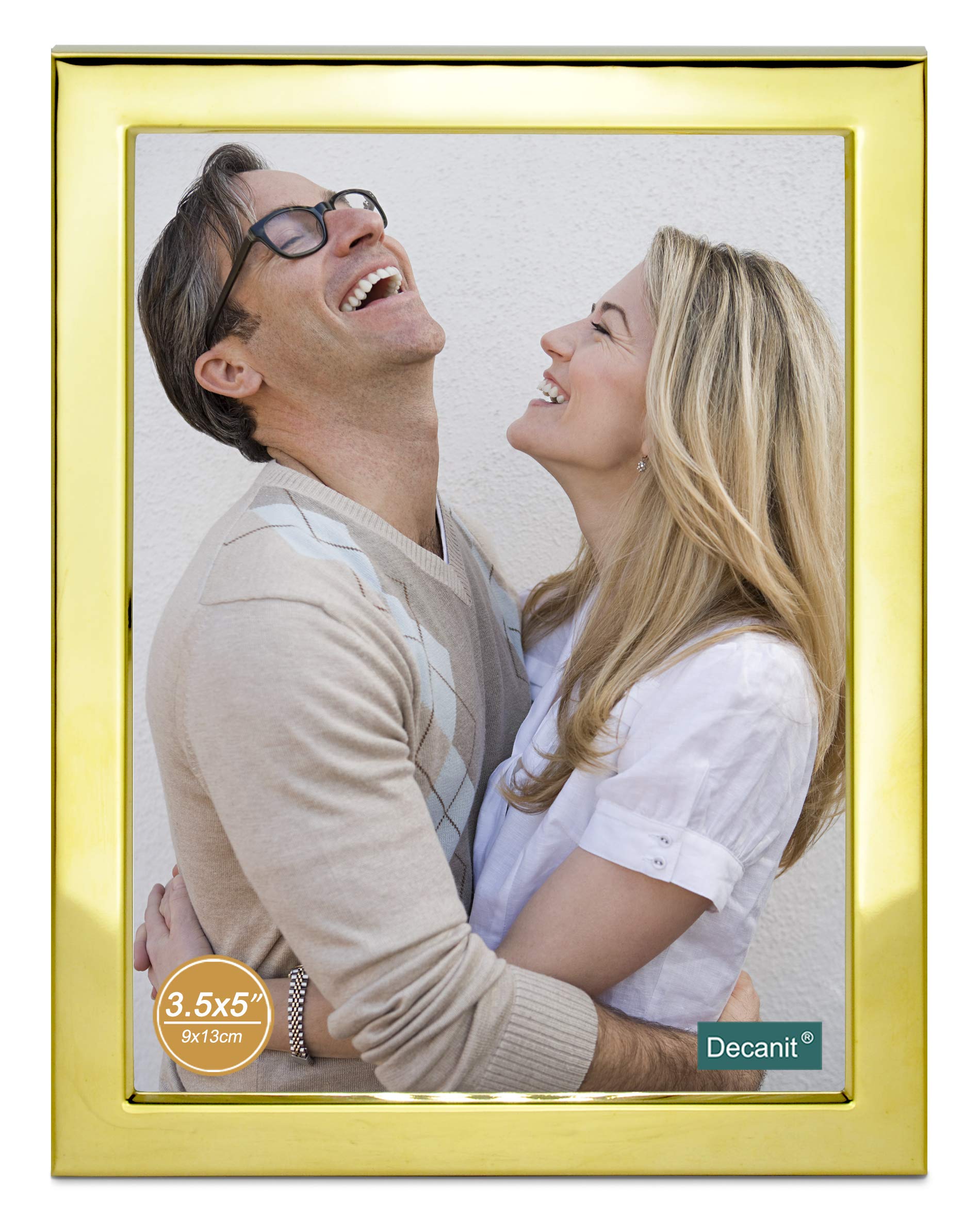 DECANIT 3.5x5 Gold Metal Picture Frames - Tabletop & Wall Photo Display - Perfect Family Gifts for Home Decor, Wedding, Anniversary & Office