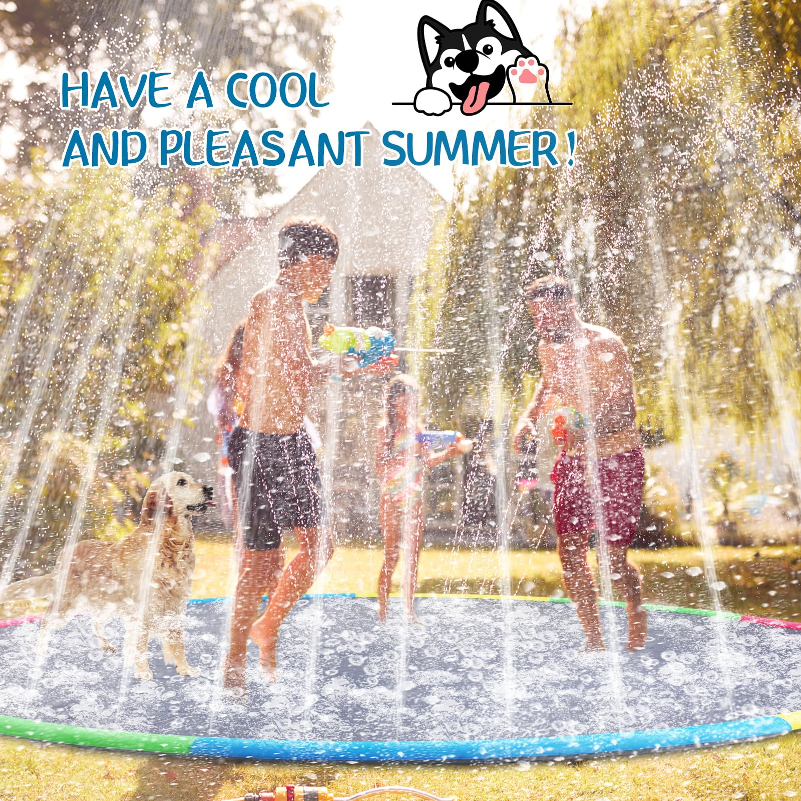 Lewtemi 10ft Extra Large Non-Slip Splash Pad - 120 Inch Giant Thickened Sprinkler Pool for Adults, Kids & Pets | Summer Outdoor Water Toy, Backyard Fountain Play Mat for Family Fun (Lovely Style) | Perfect for Birthday Parties, BBQ Gatherings & Pet Playtime