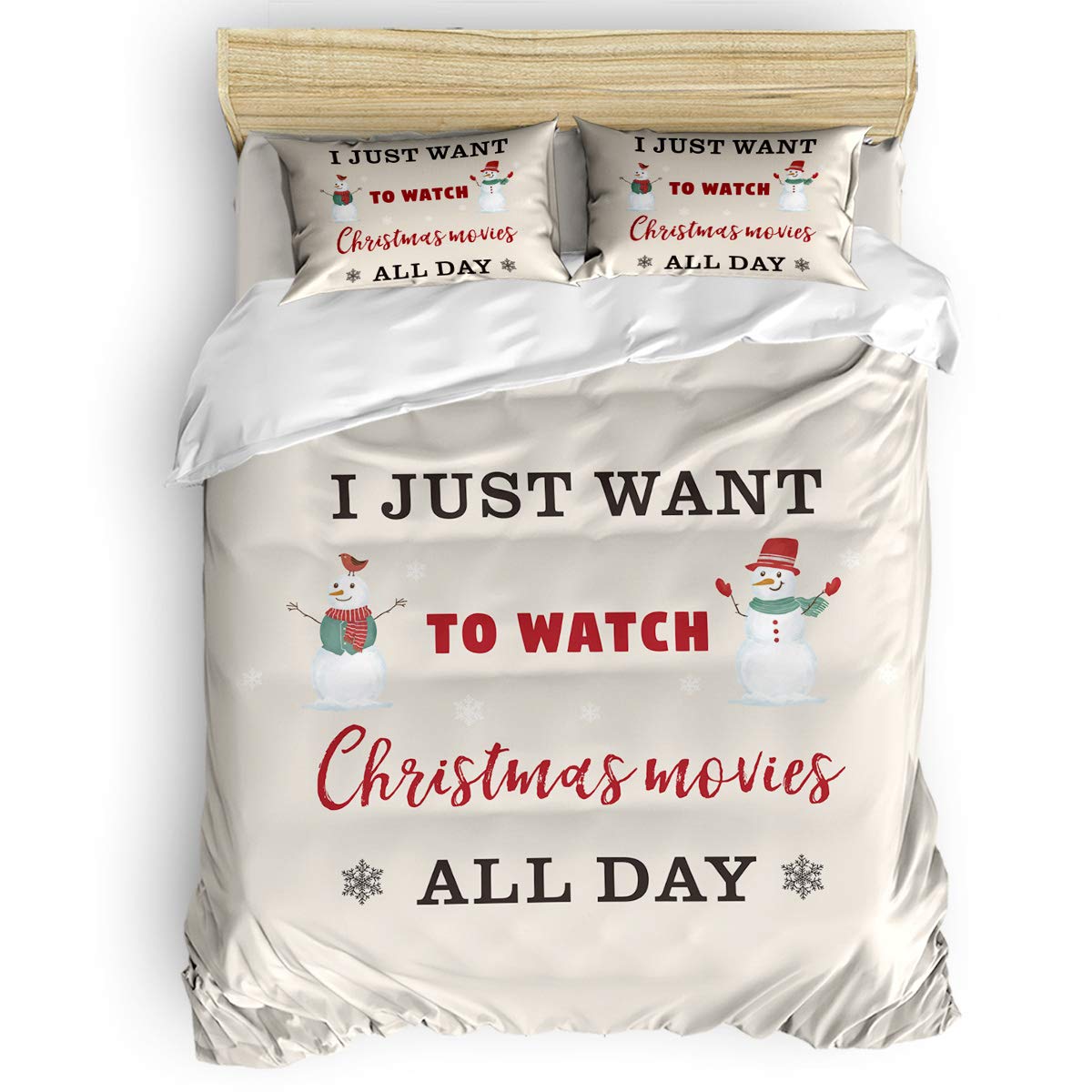 4-Piece Christmas Snowman Duvet Cover Set - Ultra Soft Quilted Bedding for Queen Size Bed with 2 Pillowcases | Cozy Holiday Bedroom Decor for Winter & Christmas Movie Nights