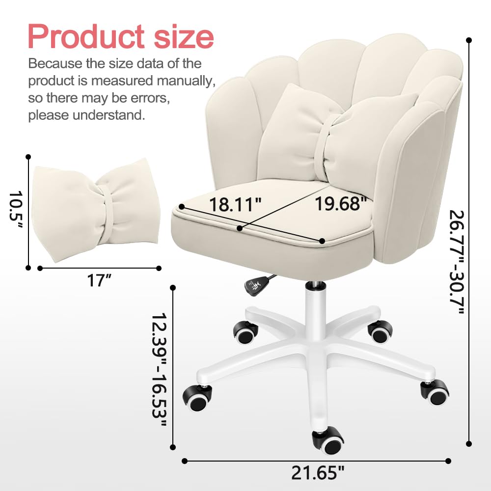 Elegant Velvet Petal Desk Chair with Bow Cushion - Comfortable Home Office & Makeup Vanity Chair for Bedroom, Study, or Computer Workspace - Perfect Butterfly Accent Chair for Women's Workspace & Dressing Area
