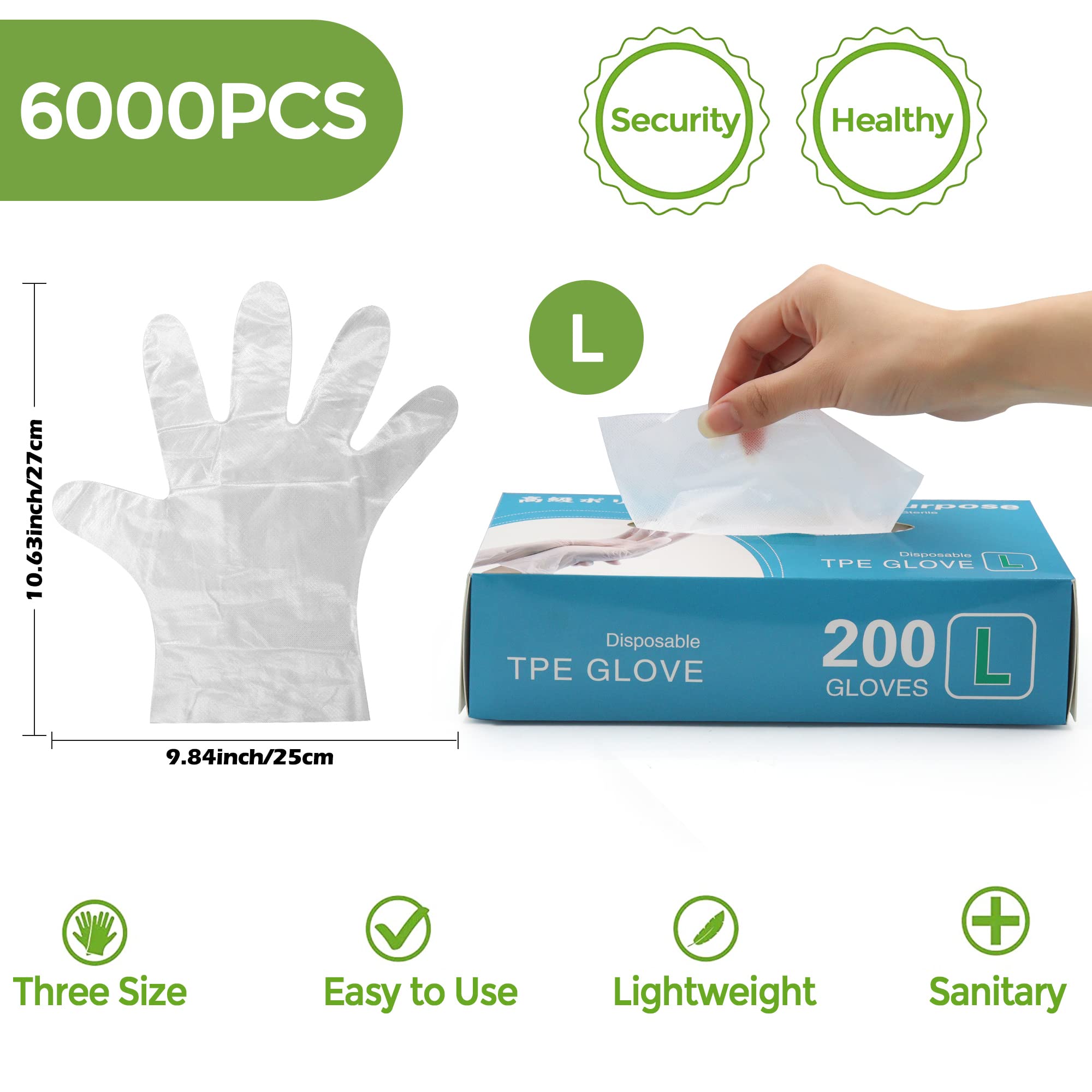 POPMISOLER 6000Pcs Disposable TPE Gloves - Food Safe, Latex-Free, Large Size, Transparent - Perfect for Kitchen Cooking, Food Handling, Cleaning & Hygiene Protection
