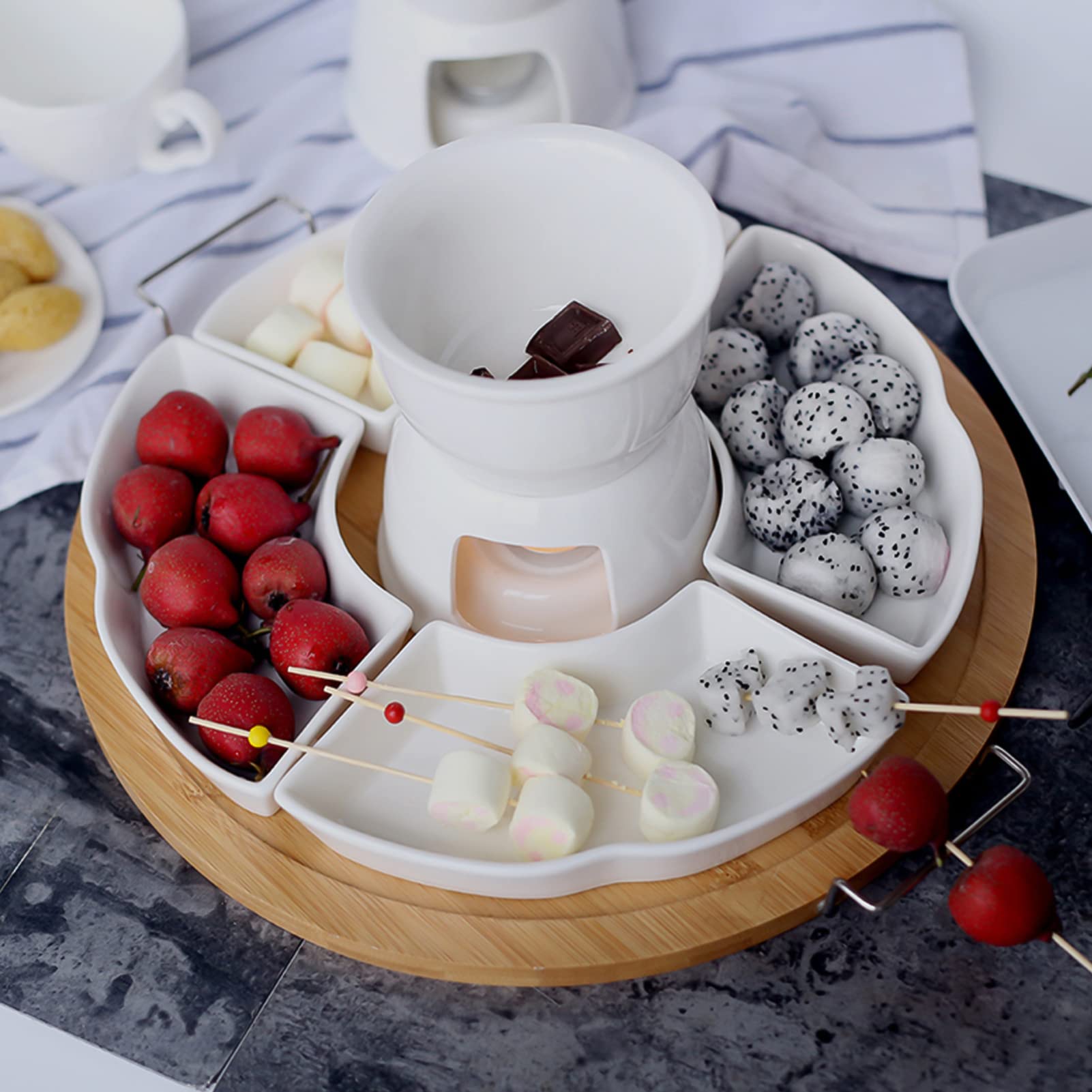 Ceramic Chocolate Fondue Pot Set - Butter Warmer & Cheese Melter for Chocolate, Ice Cream, and Cheese - Perfect for Parties, Desserts, and Family Gatherings