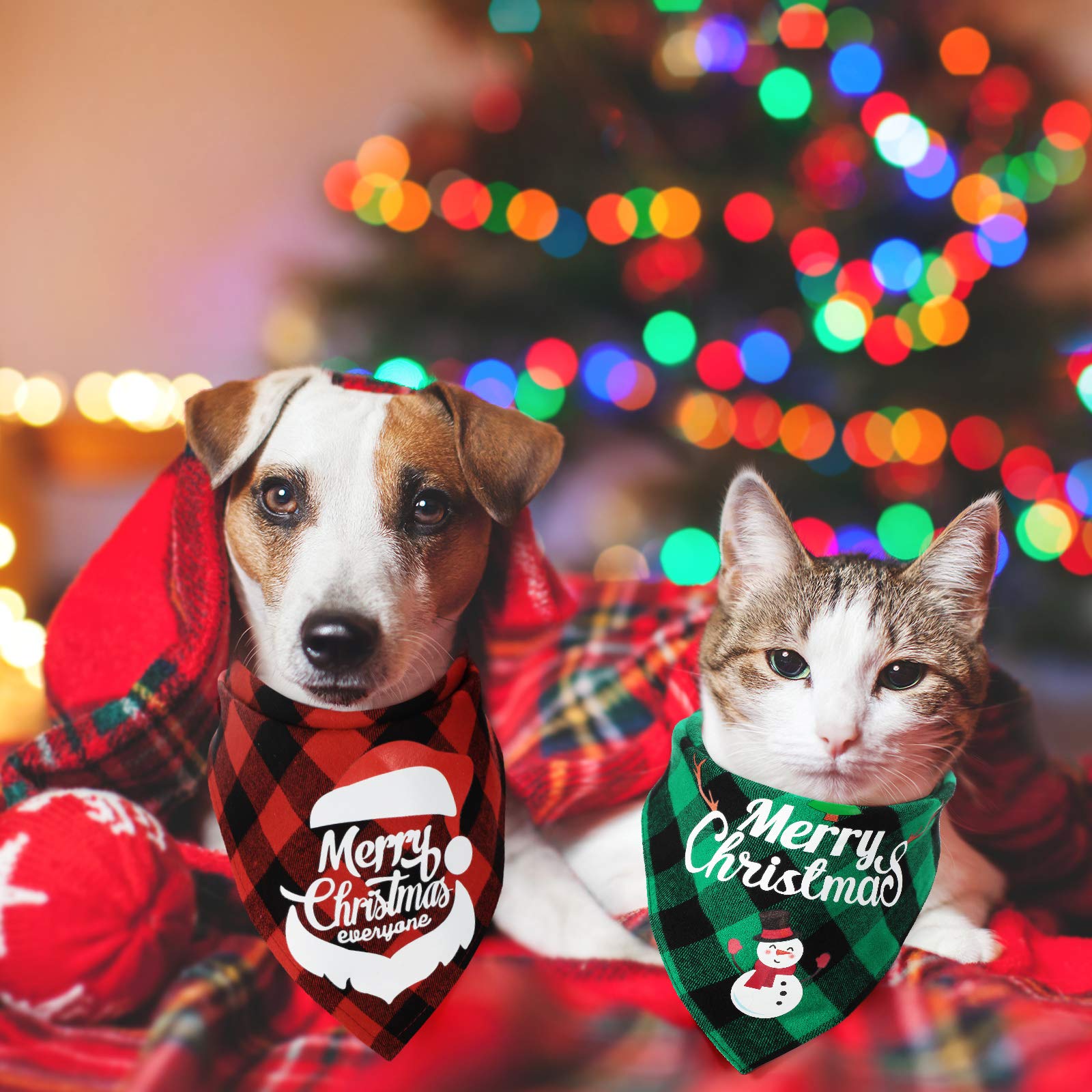 4 Pack Christmas Dog Bandanas - Thanksgiving Buffalo Plaid Pet Scarves, Fall Turkey Holiday Puppy Neckerchiefs for Dogs & Cats - Cotton Xmas Pet Costume Accessories for Holiday Parties & Family Photos