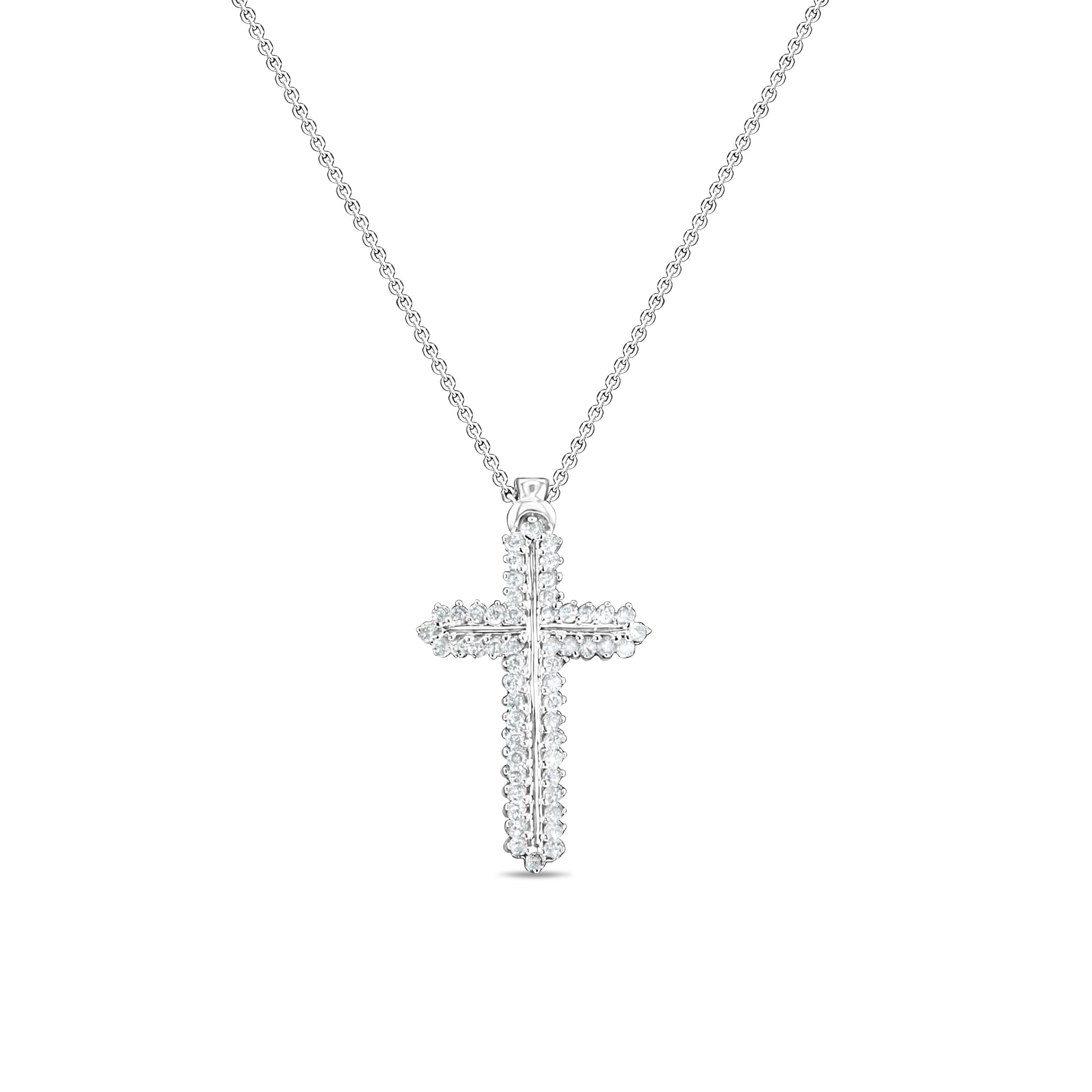 14K White Gold Diamond Cross Pendant Necklace .84cttw - Elegant Religious Jewelry for Women, Perfect for Baptism, First Communion & Everyday Wear