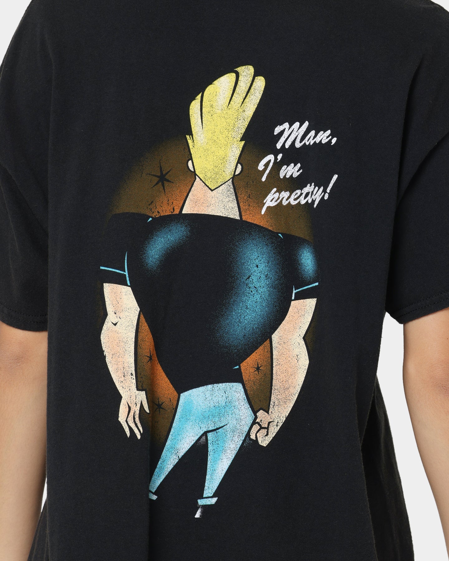 Vintage Johnny Bravo Graphic T-Shirt for Men - Black Washed Retro Style Tee - Perfect for Casual Wear, Cosplay, and 90s Nostalgia Fans