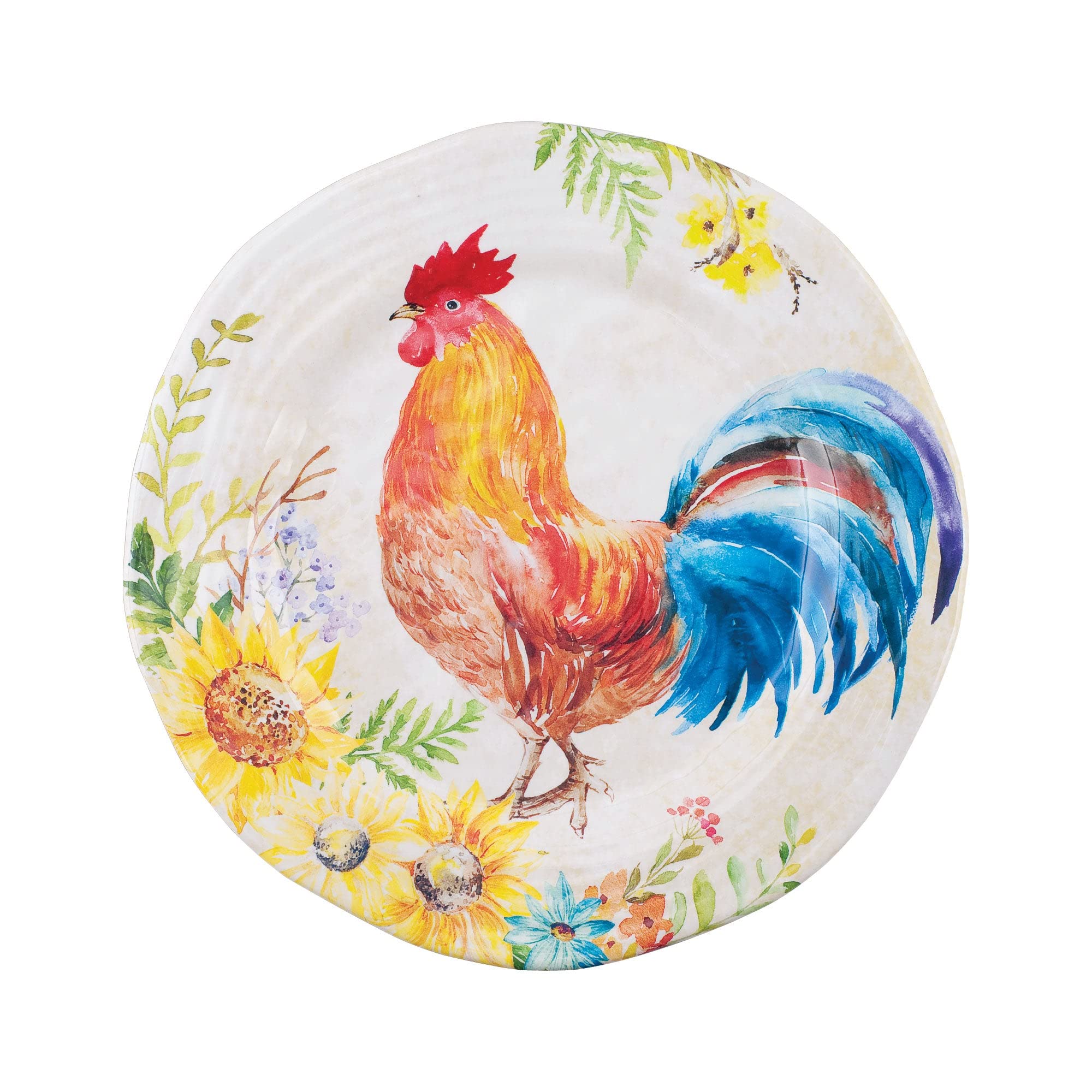 UPware 16-Piece Melamine Dinnerware Set - 4 Dinner Plates, 4 Salad Plates, 4 Bowls & 4 Dessert Plates for 4-Person Table Setting | Durable & Lightweight Rooster Design | Perfect for Outdoor Dining, Picnics, Camping & Everyday Family Meals