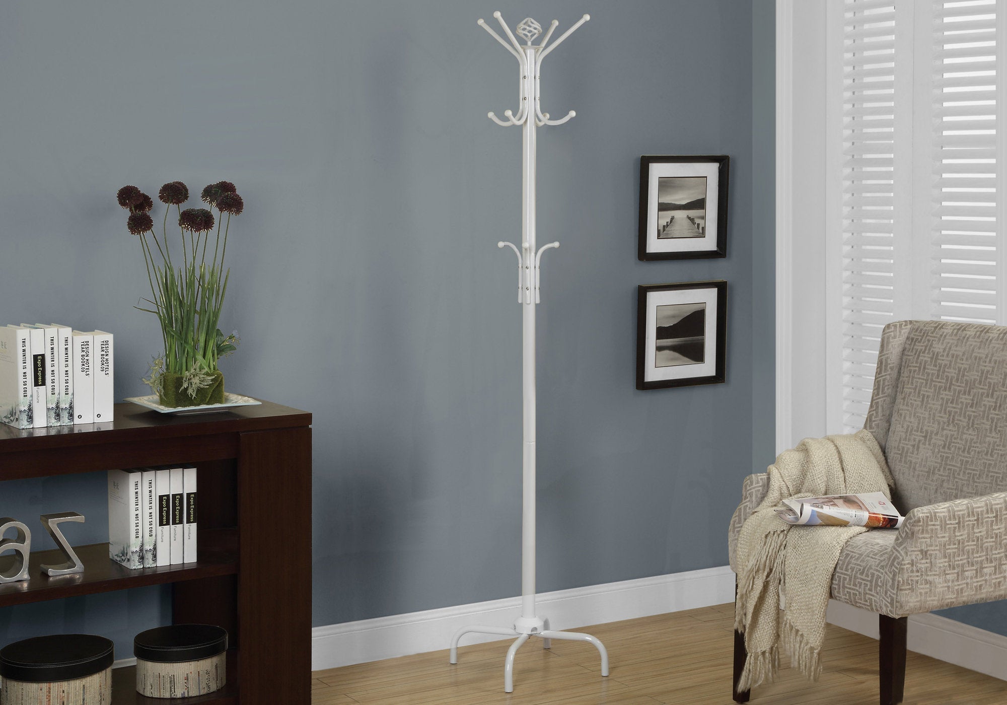 White Metal Coat Rack 70 Inches Tall - Sturdy Freestanding Entryway Organizer for Hats, Jackets & Bags - Perfect for Hallway, Bedroom or Closet Storage