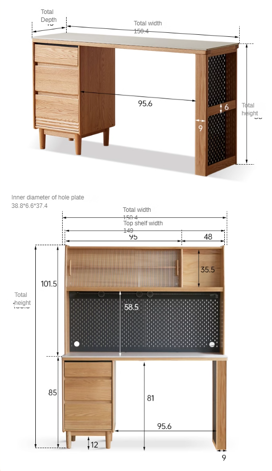 Solid Oak and Ash Wood Modern Rock Board Sideboard - Stylish Storage for Living Room, Dining Room, or Entryway