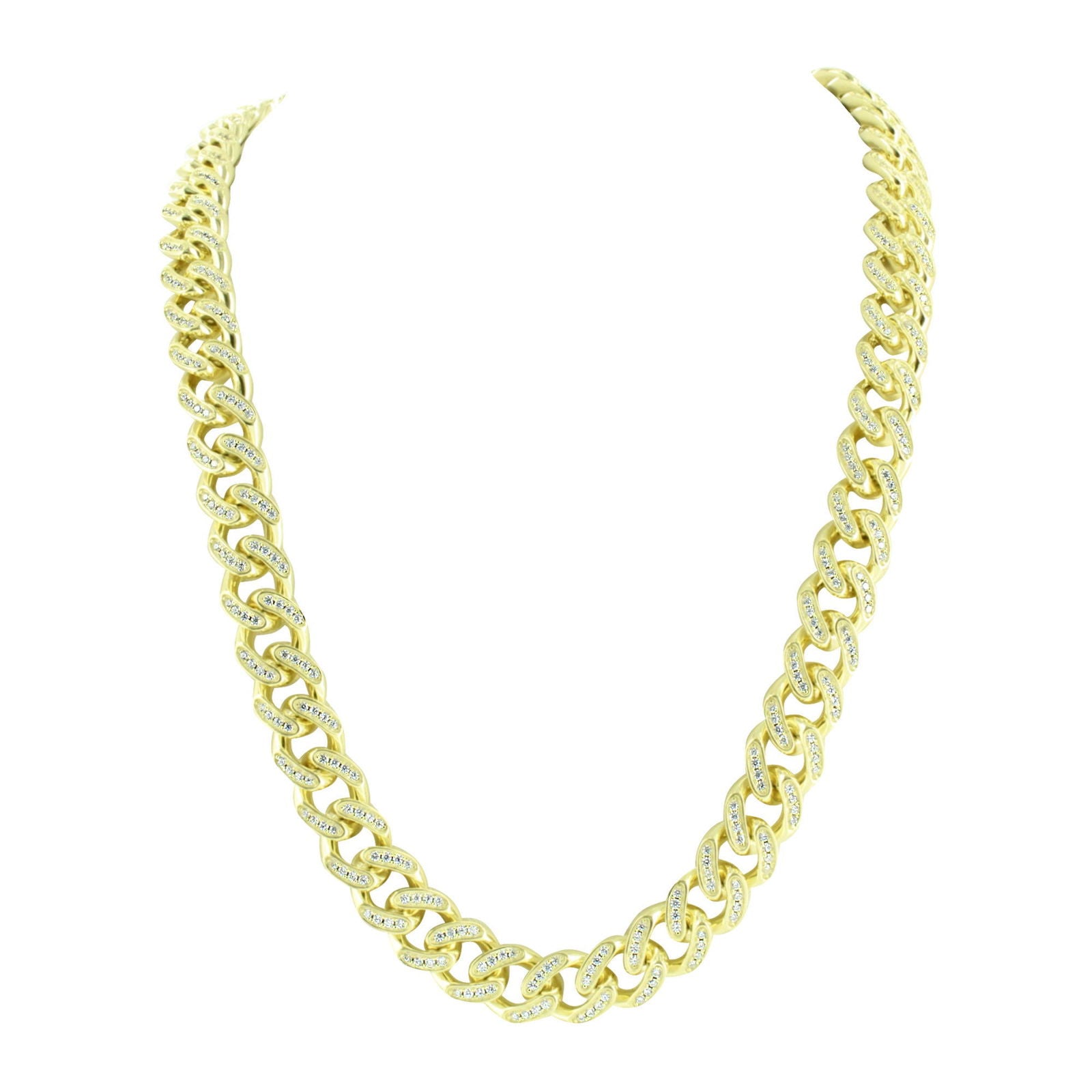 Miami Cuban Link Chain Necklace for Men - 925 Sterling Silver with Gold Finish & Simulated Diamonds | Perfect for Hip Hop Jewelry, Gifts, and Everyday Wear