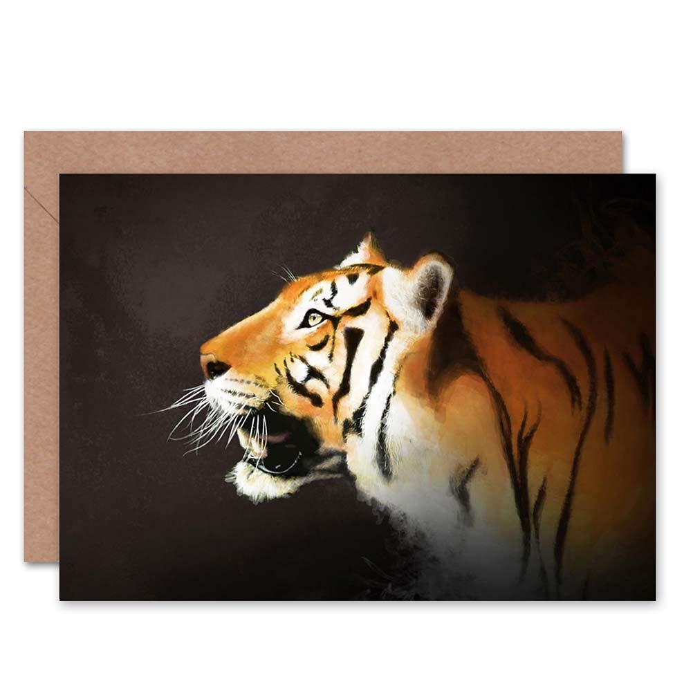 Wee Blue Coo Tiger Painting Art - Large Blank Animal Greeting Card for Birthday, Home Decor & Wall Art | Perfect for Cat Lovers & Wildlife Enthusiasts