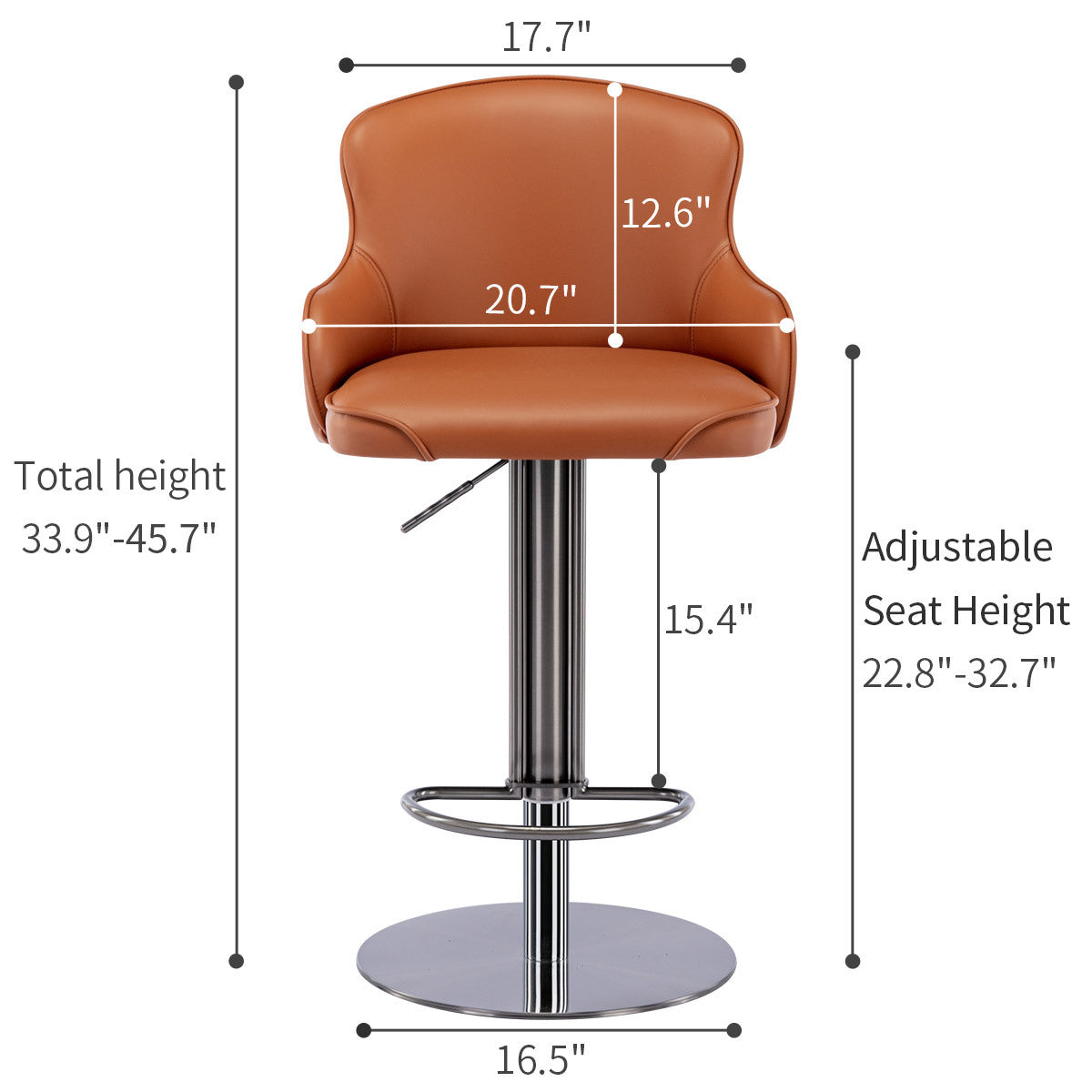 Black Titanium Stainless Steel Bar Stools - Modern Leather Bar Chair with Backrest, Swivel & Adjustable Height for Kitchen Counter, Dining Room & Home Bar (Brown, 1pc) - Perfect for Entertaining, Breakfast Nooks & Contemporary Decor