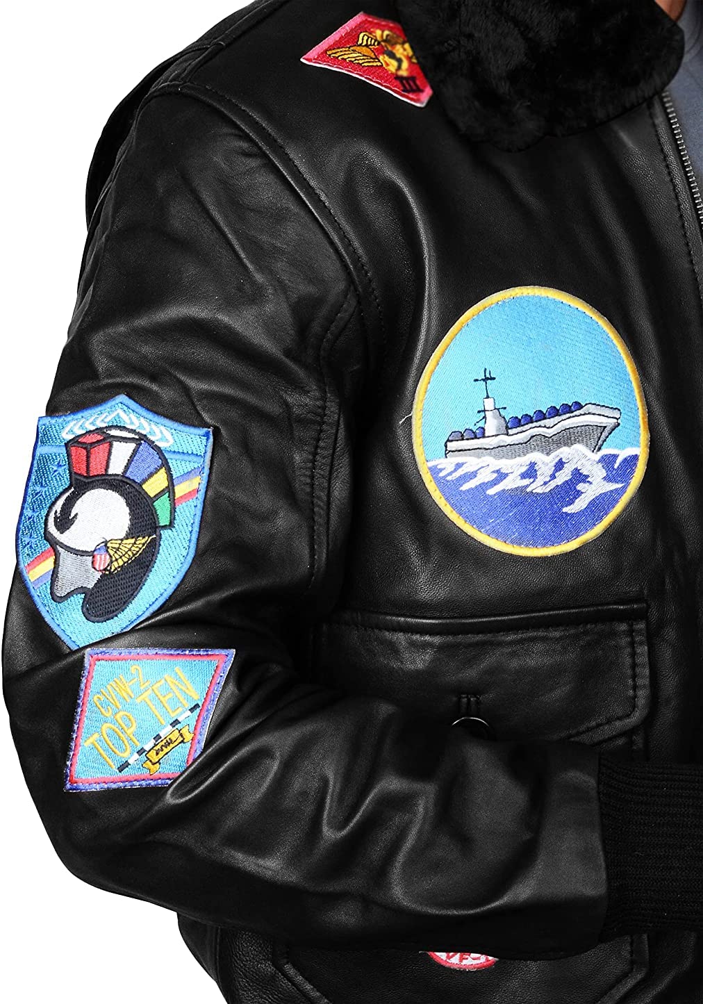 Men's Aviator Bomber Jacket - Genuine & Faux Leather Pilot Coat with Removable Fur Collar - Inspired by Top Gun & Tom Cruise Style - Perfect for Casual Wear, Motorcycle Riding & Winter Fashion
