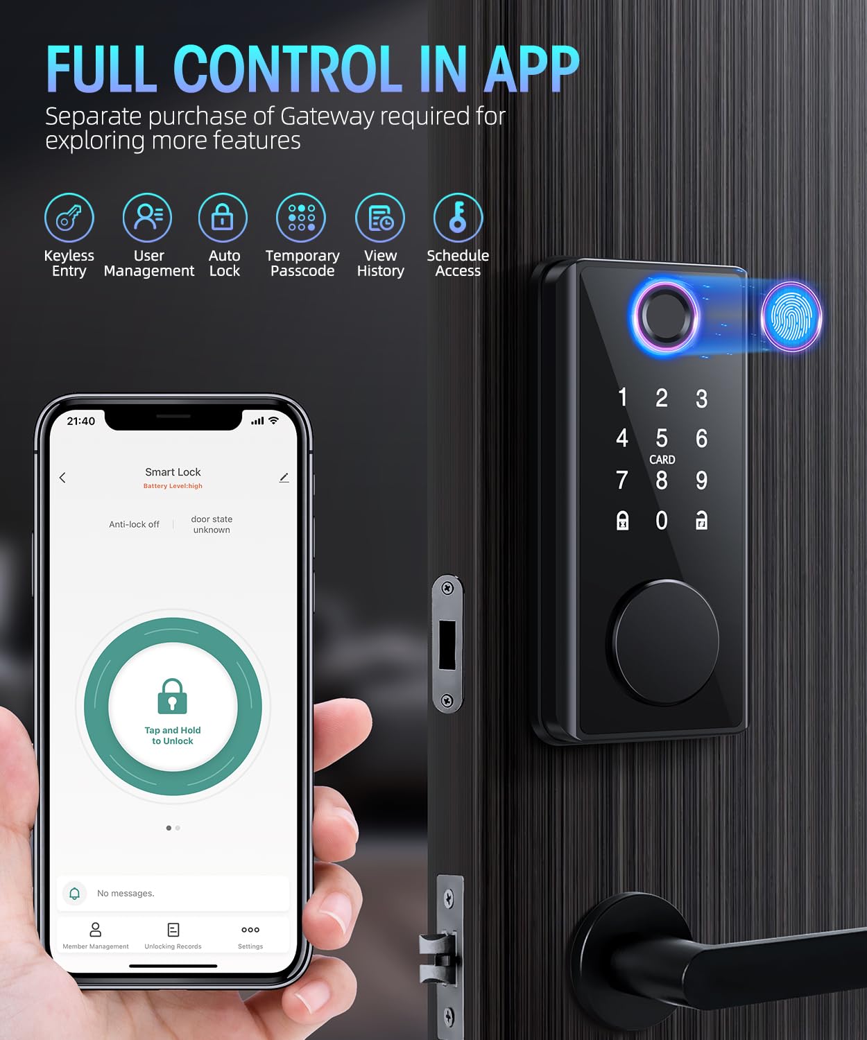 Smart Keyless Entry Fingerprint Door Lock - Electronic Deadbolt with Keypad & APP Control - Biometric Digital Lock for Home Security - Auto Lock Feature for Front Doors - Perfect for Apartments, Offices & Vacation Homes