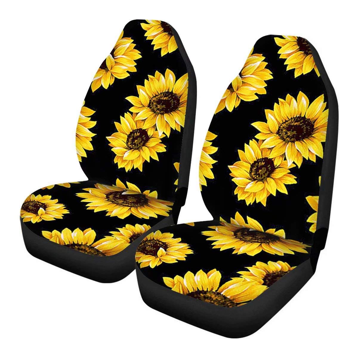 Bright Yellow Sunflower Print Universal Front Seat Covers - Durable 2-Piece Set for Car, SUV, Sedan & Van - Perfect for Road Trips, Daily Commutes & Interior Decoration