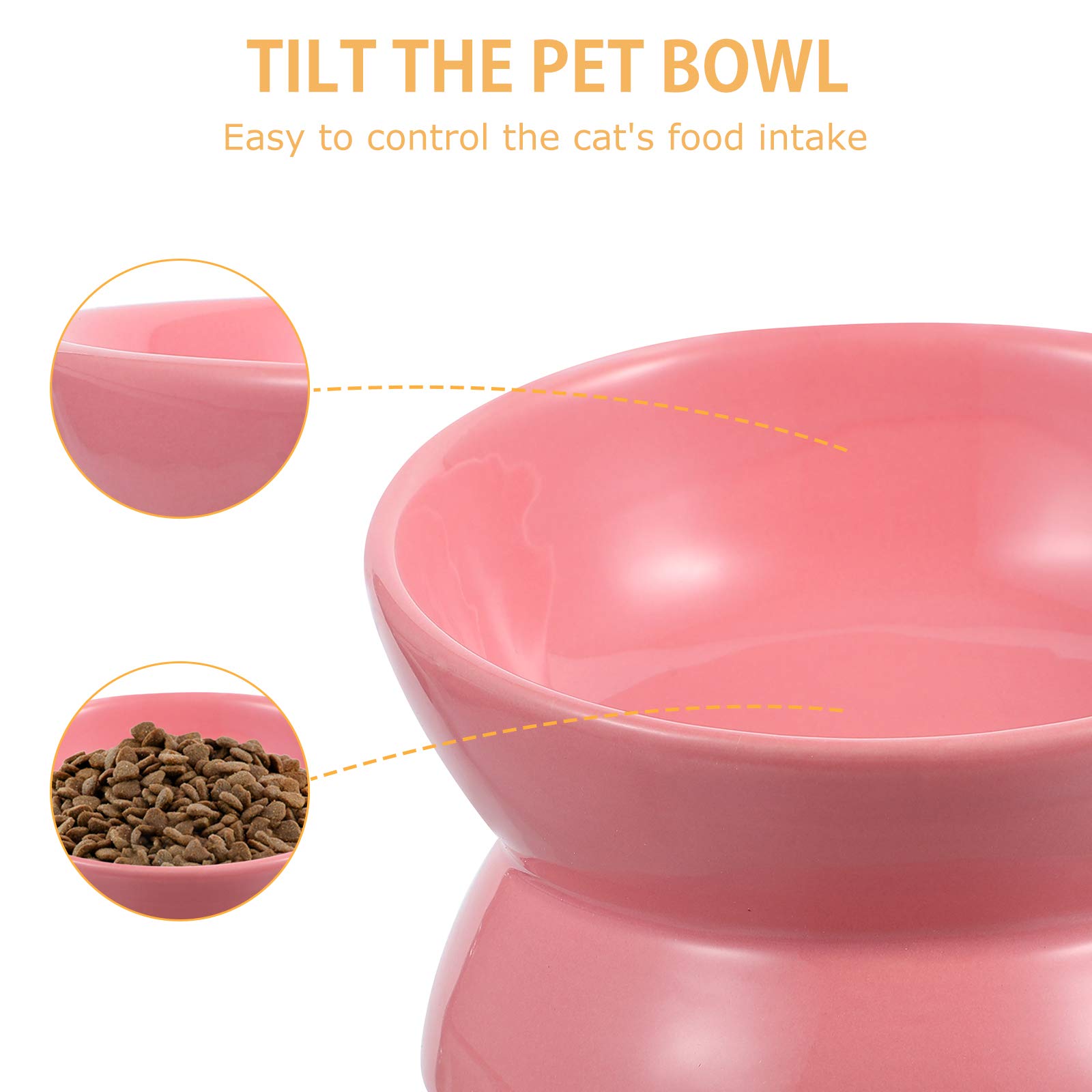 Raised Cat and Dog Bowl with Stand - Ceramic Pet Feeder for Flat-Faced Breeds, Kitten Bowls with Neck Guard - Perfect for Cats, Dogs, and Small Pets at Home or Travel Use