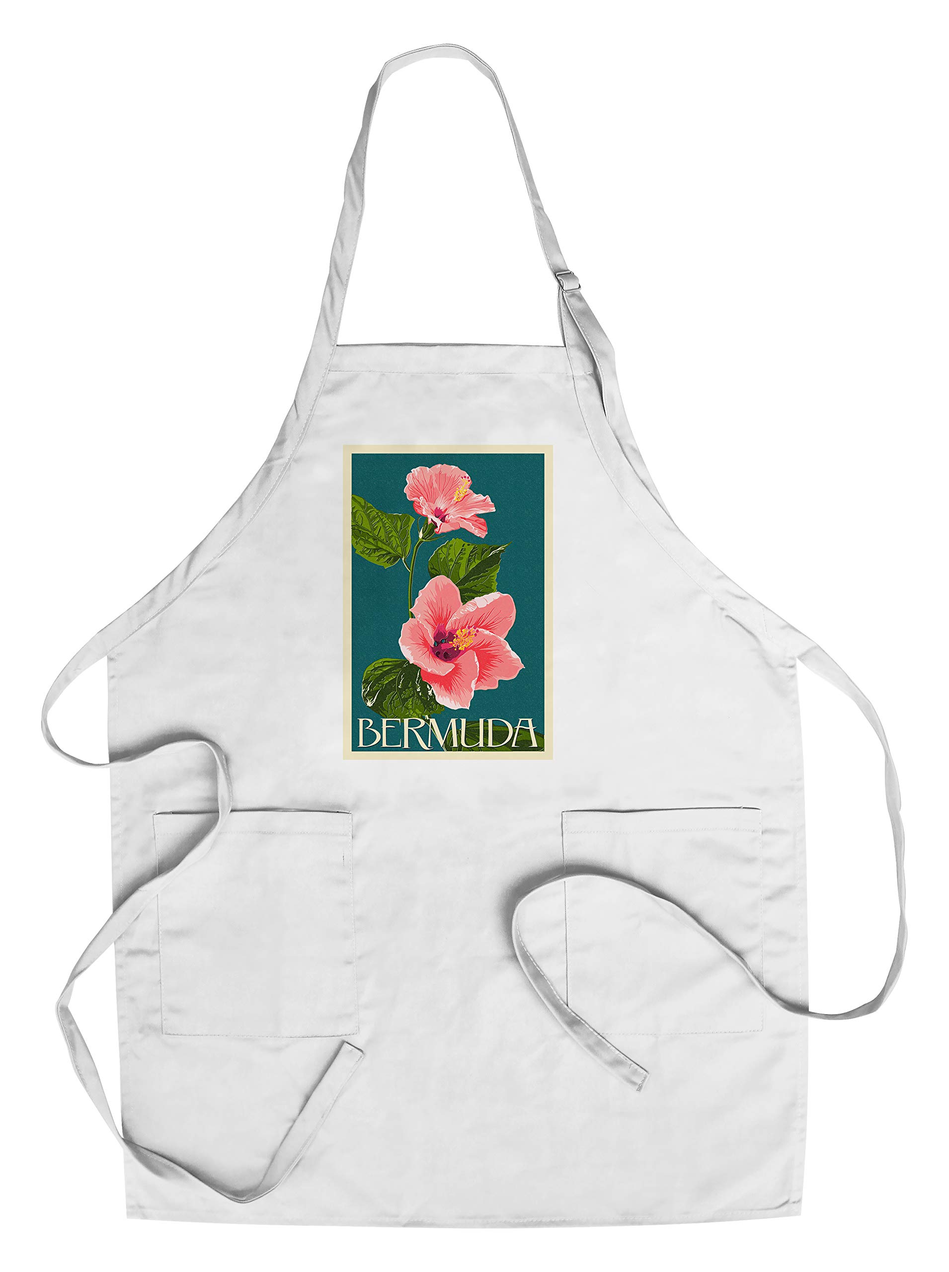 Pink Hibiscus Cotton Canvas Apron - Unisex Kitchen Cooking Baking Grilling Apron with Pockets - Perfect for Home Chefs, BBQ & Baking Enthusiasts