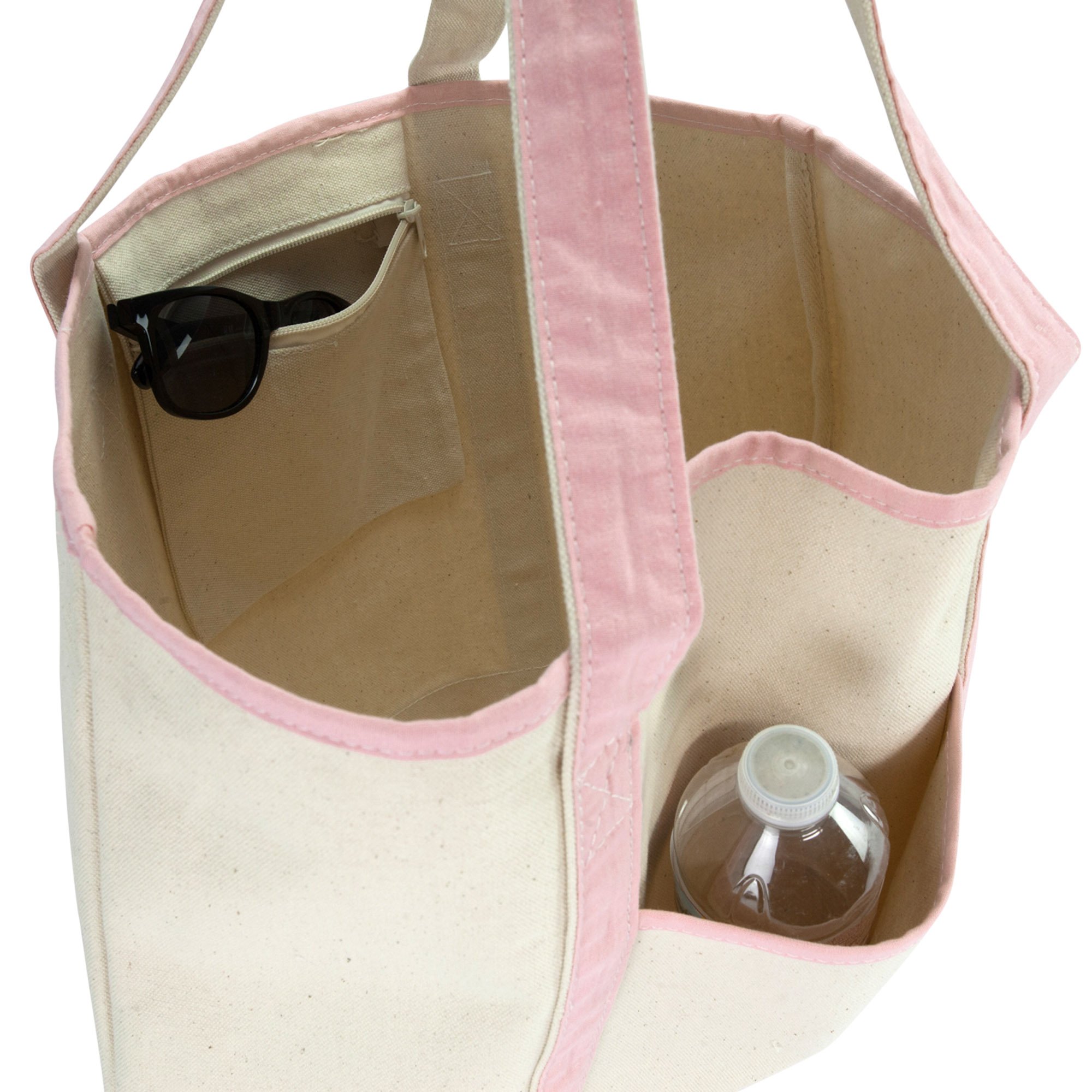 DALIX Women's Cotton Canvas Tote Bag - Large Pink Monogram Shoulder Bag with A-Z Letters (Perfect for Work, Travel, Shopping & Beach Day Essentials)