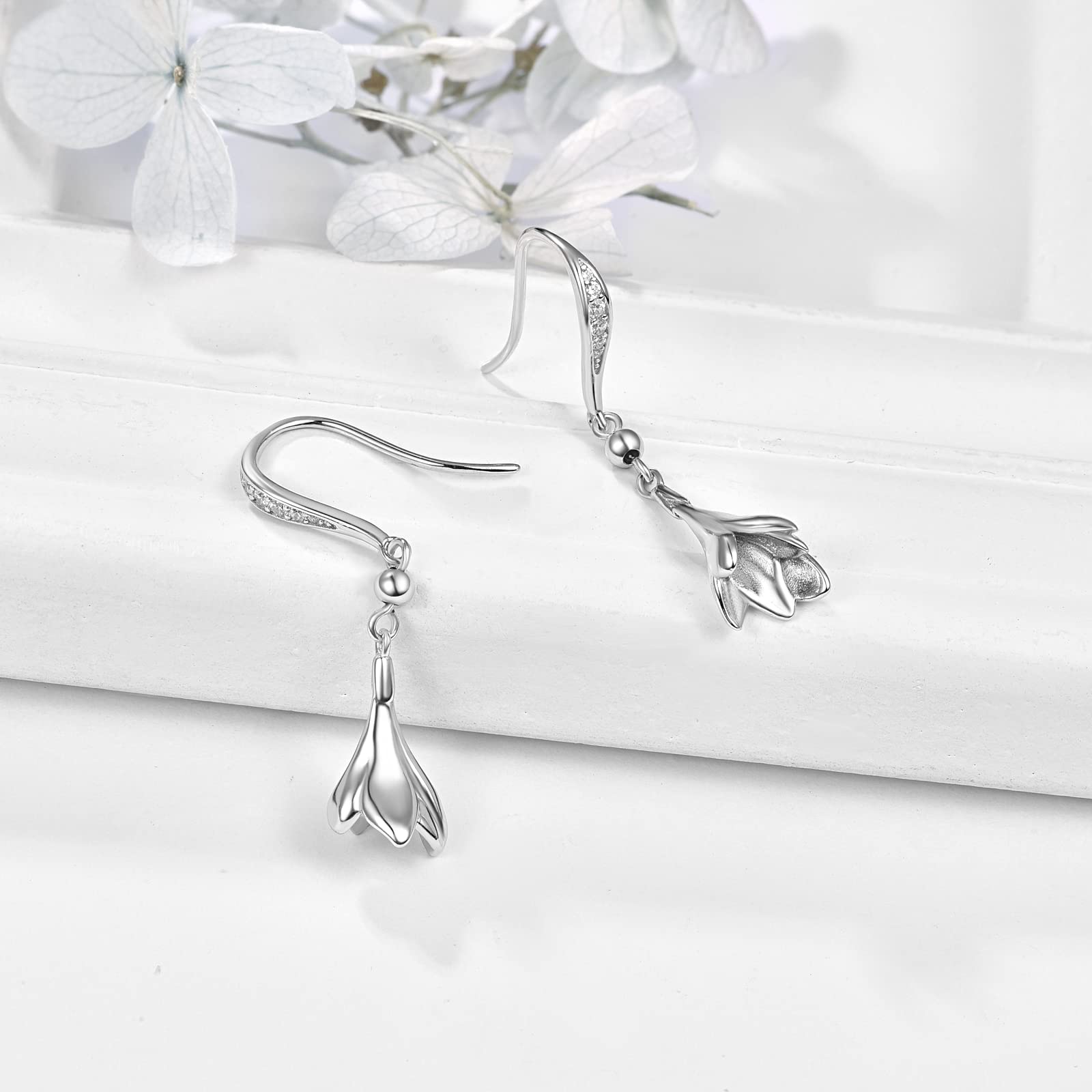 Sterling Silver Tulip Flower Dangle Earrings for Women - Elegant Dainty Floral Jewelry Gift for Her - Perfect for Weddings, Parties & Everyday Wear