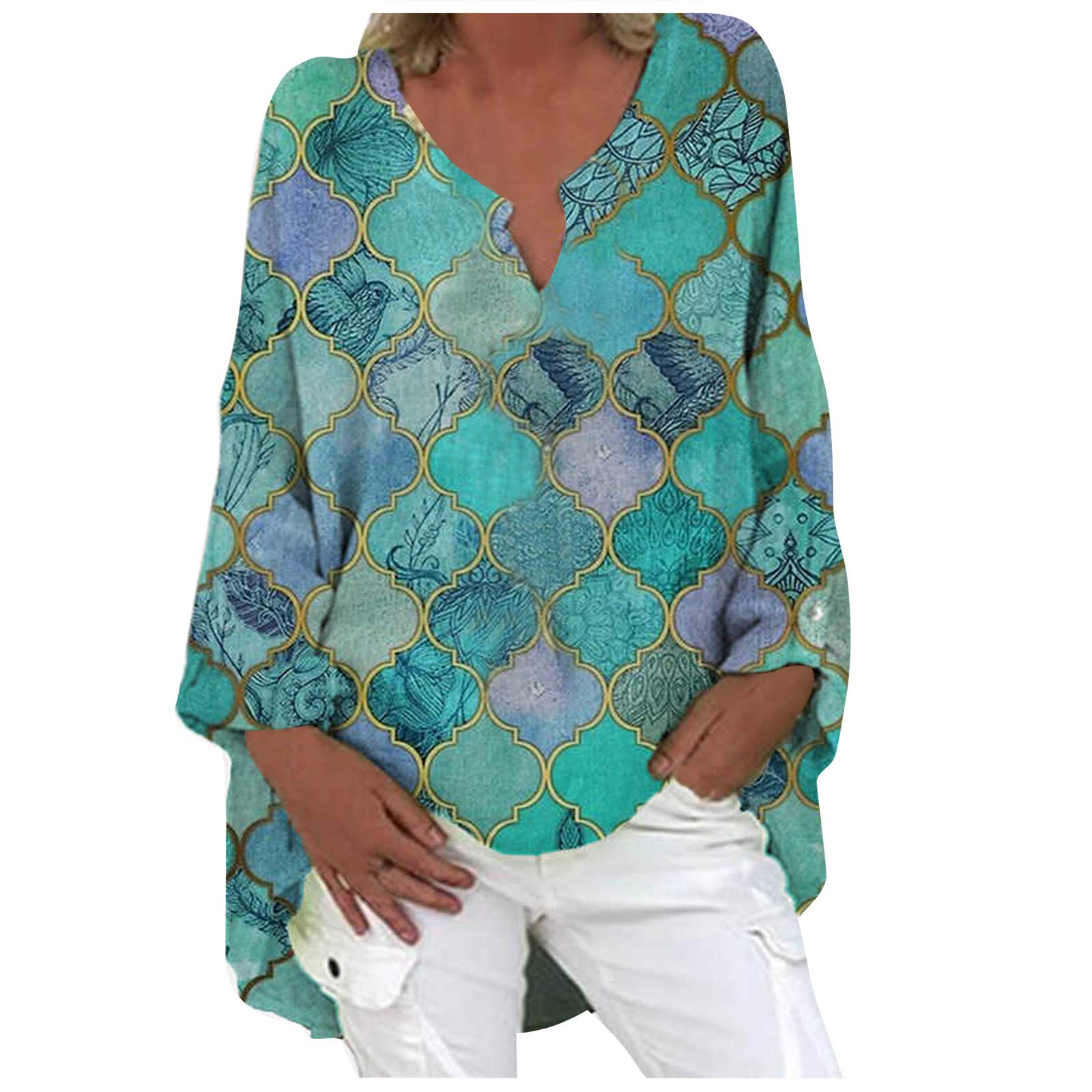 Women's Floral Printed Tunic Tops - Long Sleeve V-Neck Blouses for Casual & Dressy Occasions | Perfect for Office, Date Night & Spring Outfits
