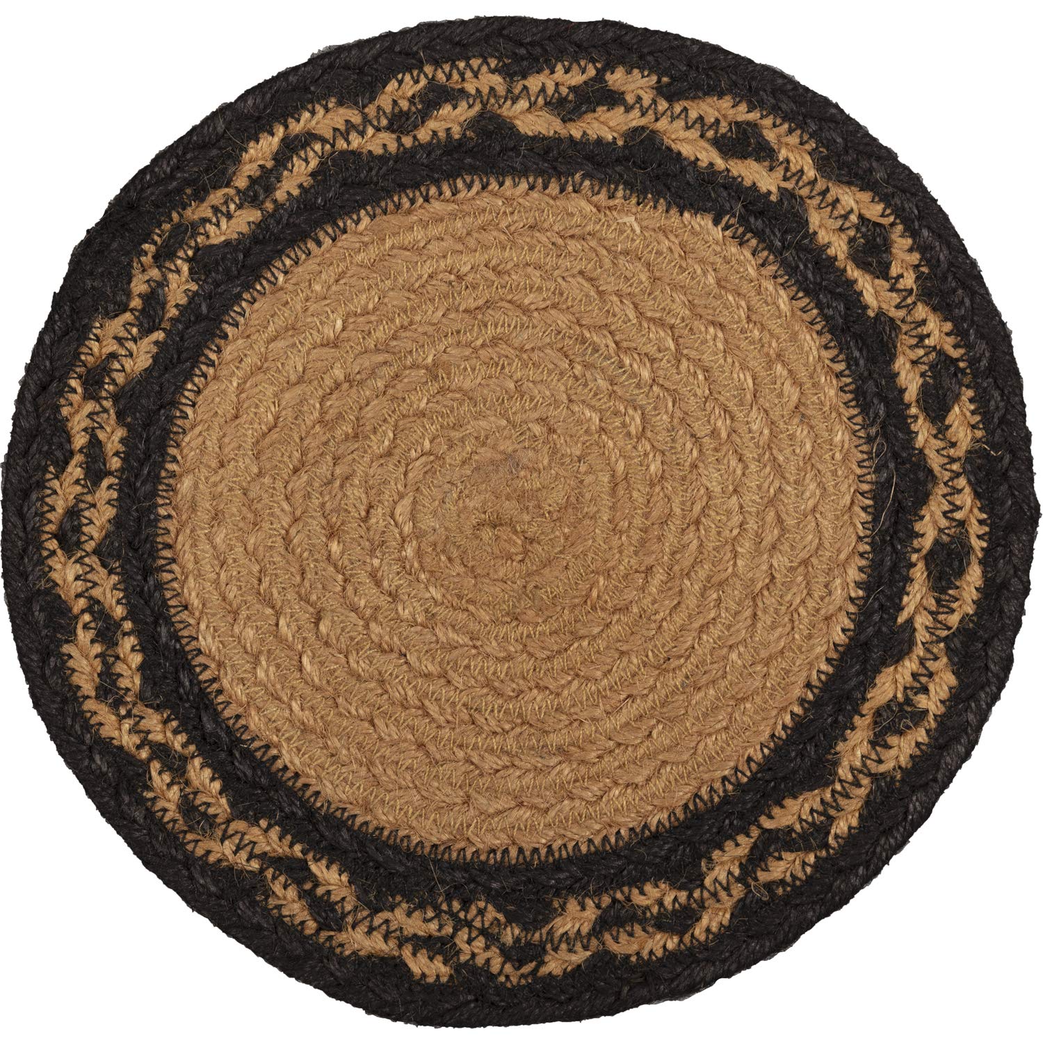 VHC Brands Farmhouse Primitive Star Black Stenciled Textured Round Kitchen Table Jute Trivet 8 Inch - Rustic Home Decor for Dining Table, Coffee Table, and Kitchen Countertop Protection