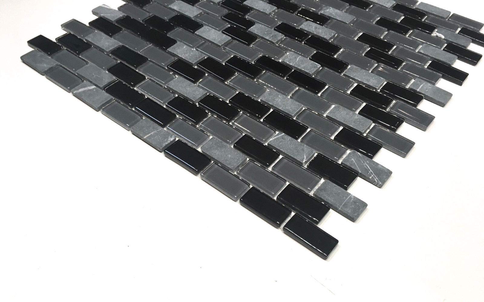 La Jacond Mini Brick Stone and Glass Blend Mosaic Wall Tile - Peel and Stick Backsplash for Kitchen, Bathroom, Shower, Fireplace (12x12 Inch) - Waterproof, Easy to Install DIY Home Decor