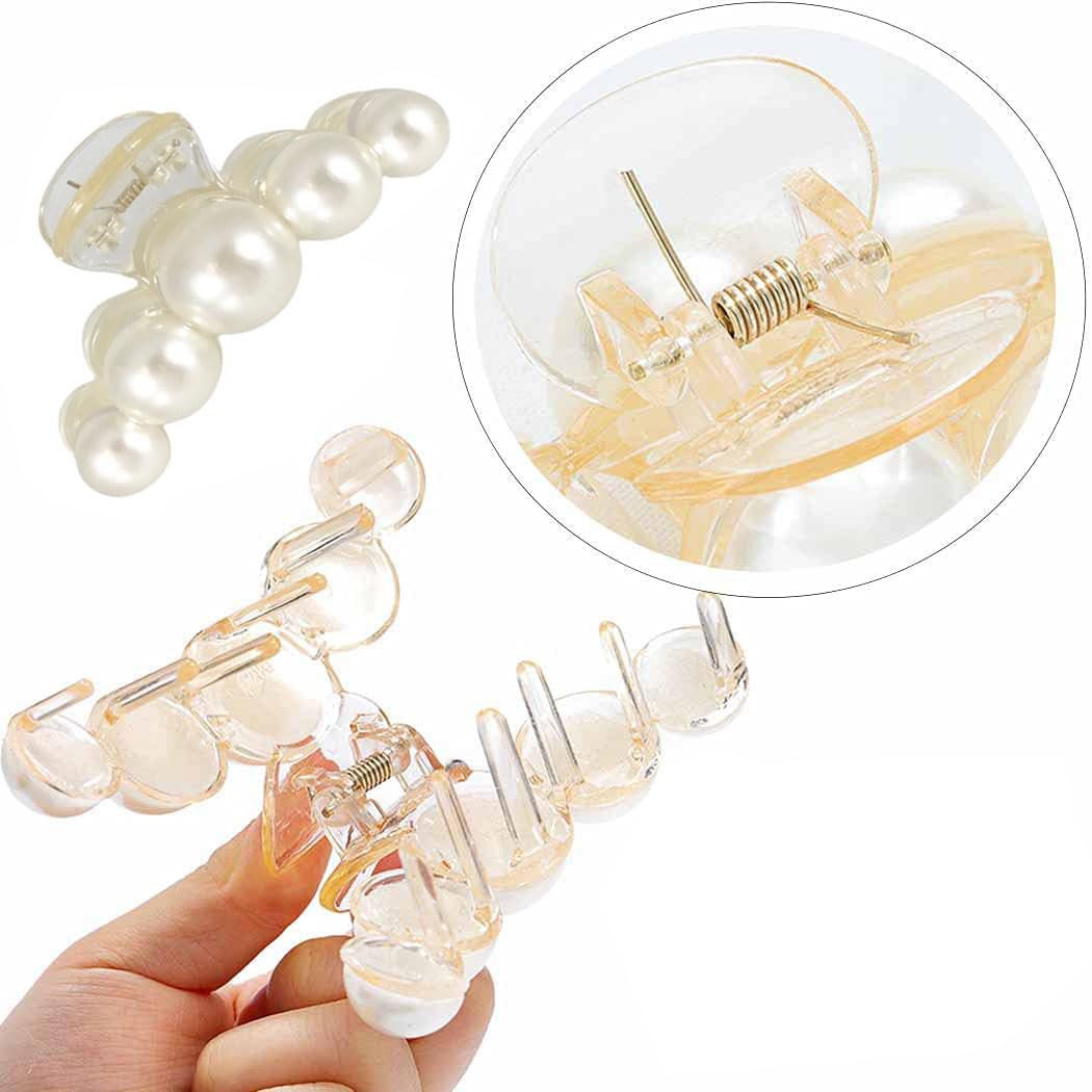 DENICRAAS Pearl Hair Claw Clips - Strong Hold Non-Slip Hair Clips for Women, Champagne Color Hair Jaw Clips for Thick & Thin Hair - Perfect for Daily Use, Birthday Gifts & Special Occasions