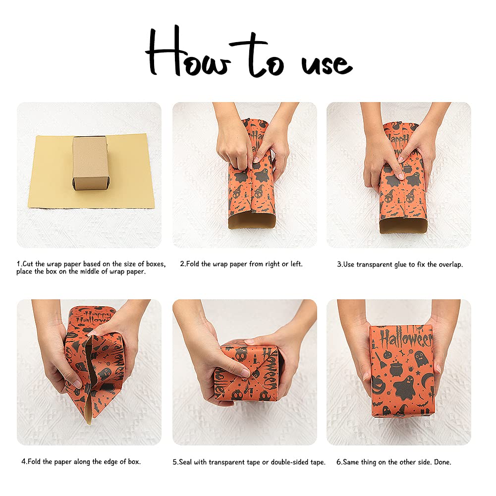 Halloween Gift Wrap Paper - 12 Sheets Eco-Friendly Recycled Kraft Wrapping Paper for Kids (20