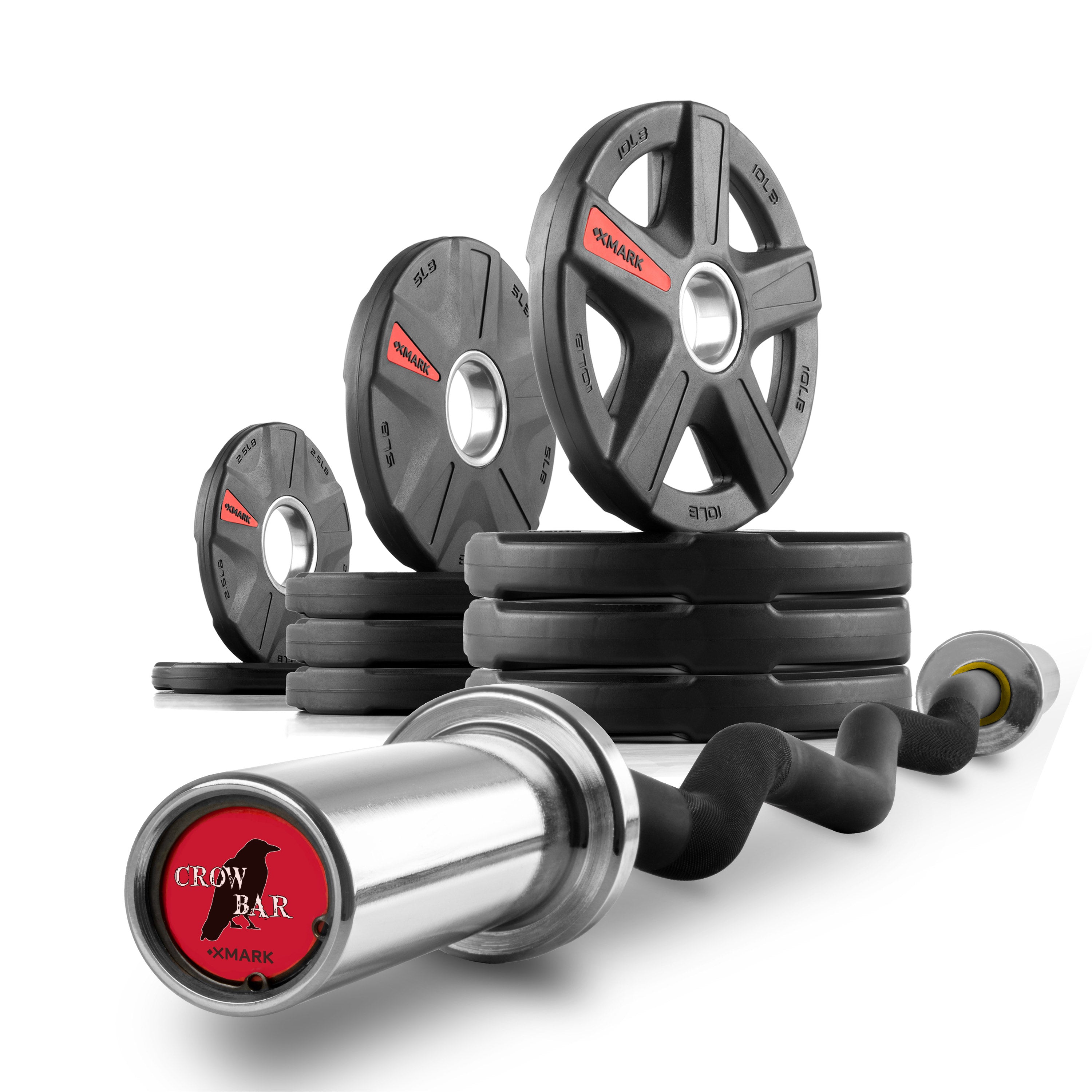Texas Star Olympic Weight Plates and Curl Barbell Set - 300LB Rubber Coated Gym Equipment for Home & Commercial Use - Perfect for Strength Training, CrossFit, and Powerlifting Workouts