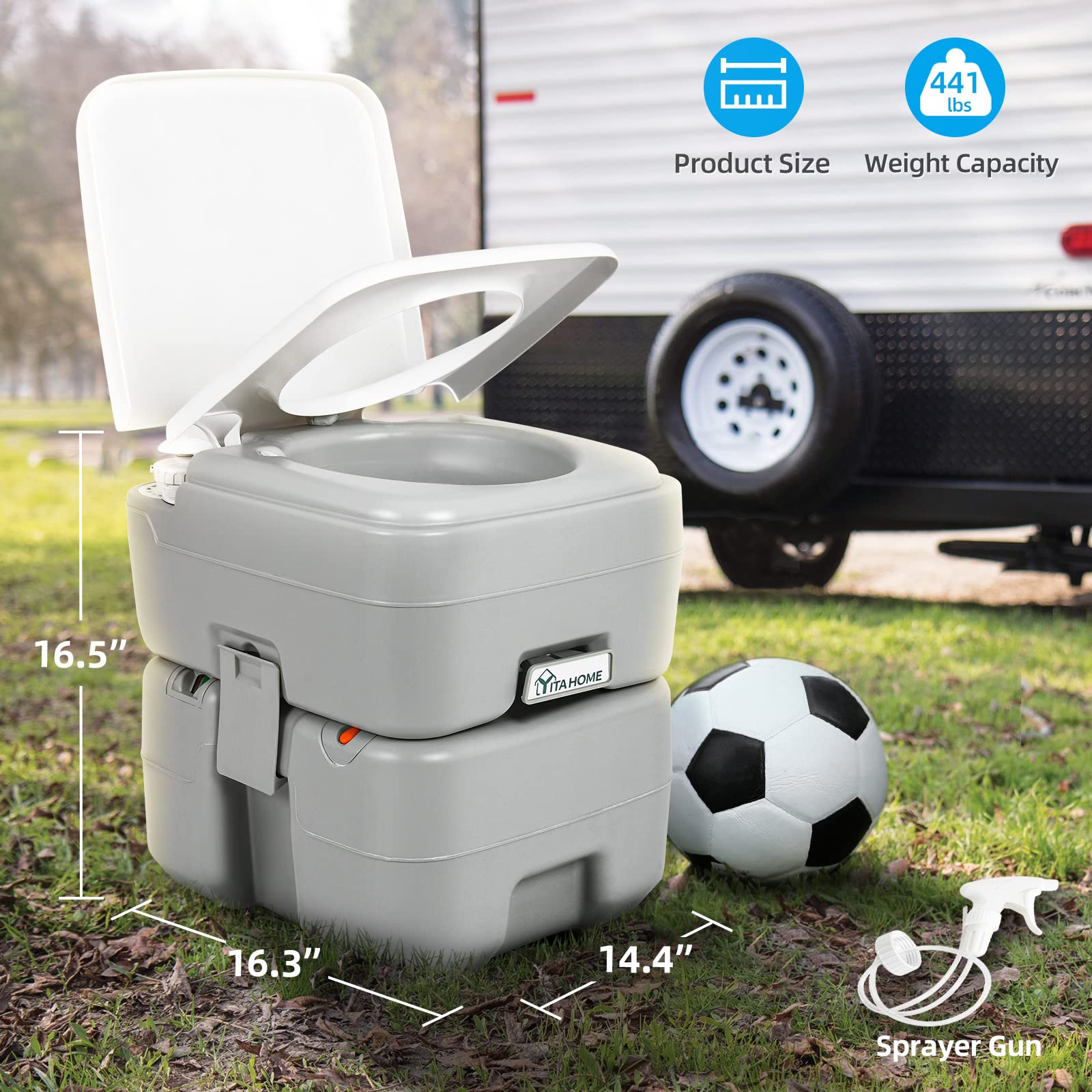 YITAHOME 5.28 Gallon Portable Toilet - Leak-Proof Camping Toilet with Carry Bag, Hand Sprayer & Level Indicator - Ideal for RV Travel, Boat Trips, Outdoor Camping & Emergency Use