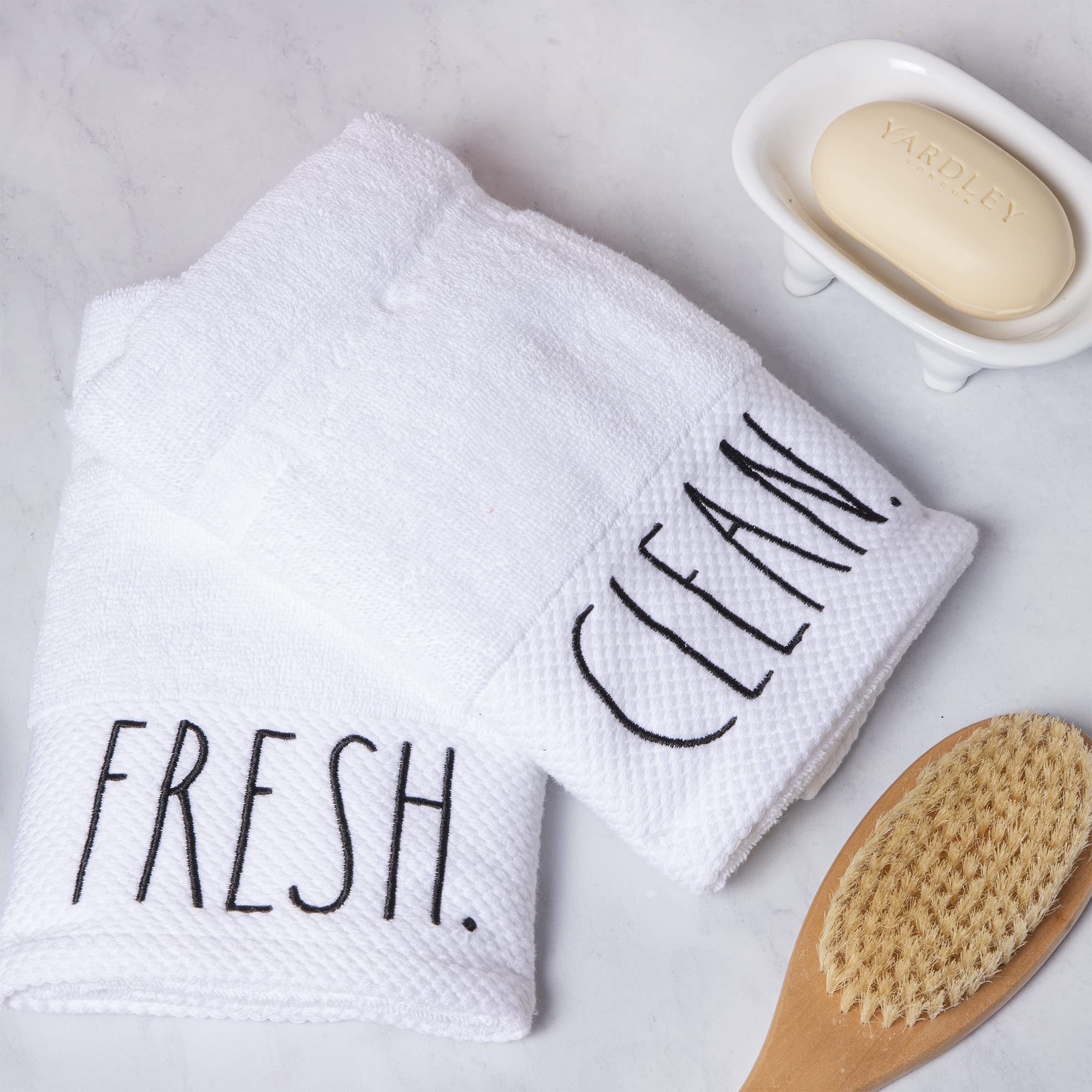 Rae Dunn Embroidered Hand Towels - 100% Cotton Decorative Kitchen & Bath Towels, 16