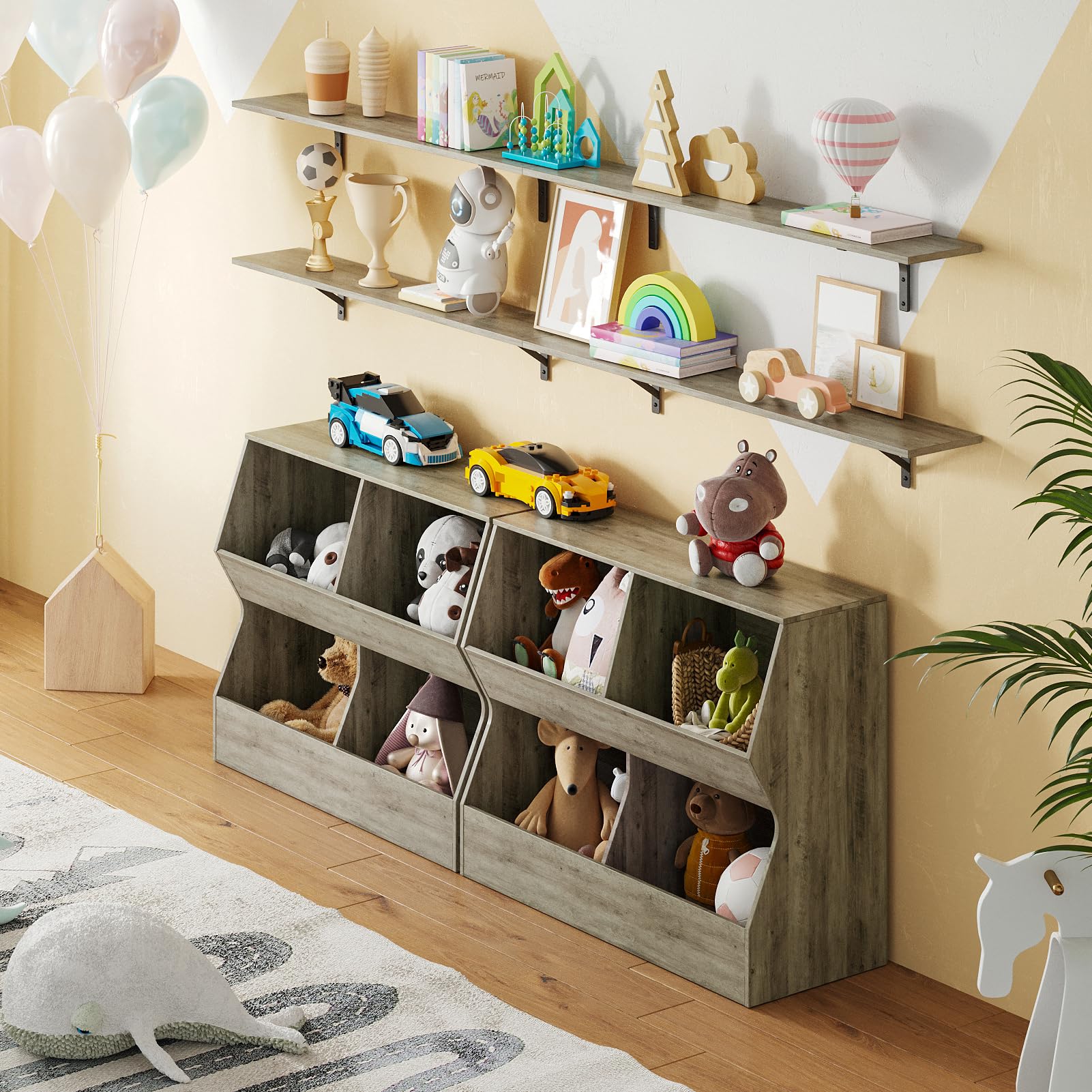 DINZI LVJ Kids Bookshelf & Toy Storage Organizer - 4-Cubby Wooden Bookcase for Children's Bedroom, Nursery, School | 31.5