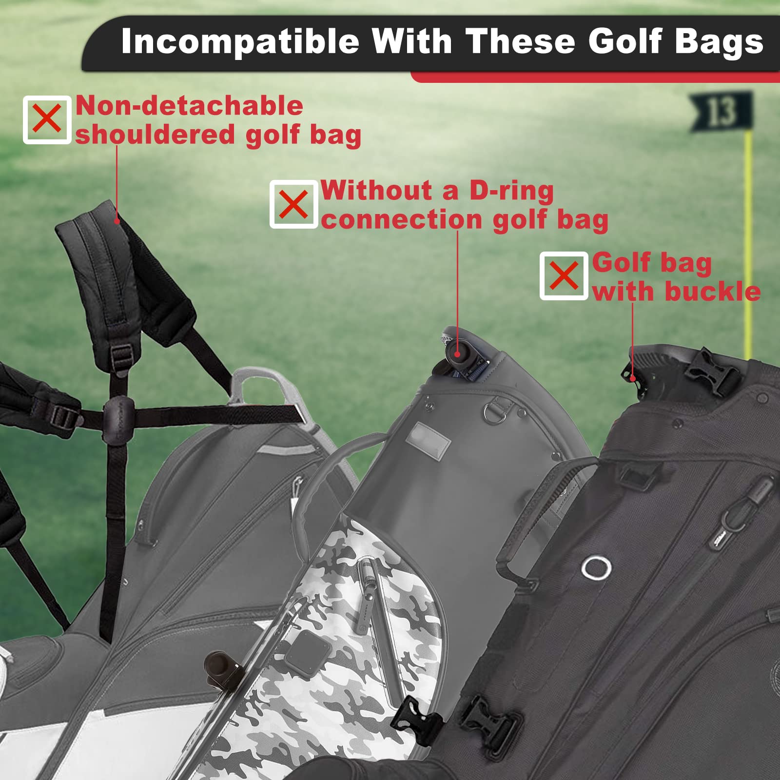 Premium Adjustable Padded Golf Bag Strap - Double Shoulder Support with 4 Rotating Hooks - Replacement Strap for Comfortable Golfing - Perfect for Golfers, Caddies & Driving Range Practice