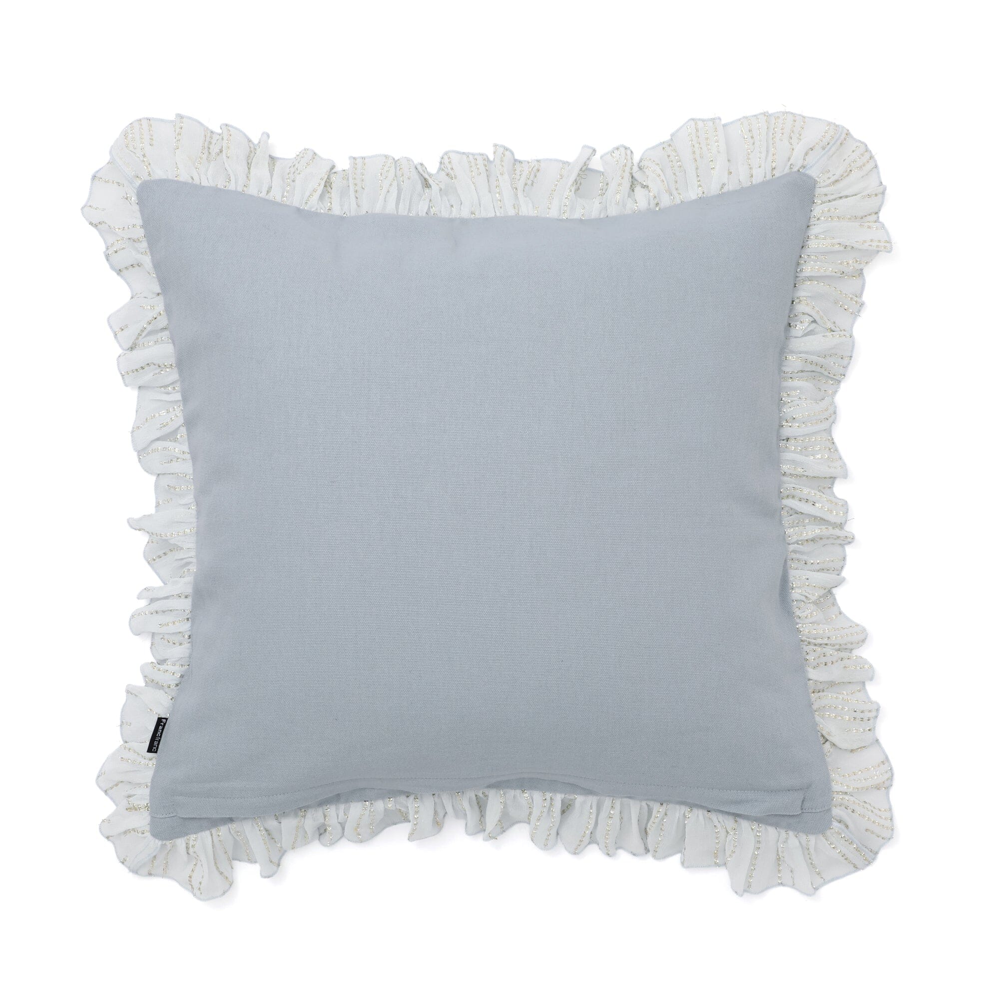 Frill Lurex Cushion Cover 18x18 Inches Light Blue - Decorative Throw Pillow Case for Sofa, Bed, Living Room & Home Decor