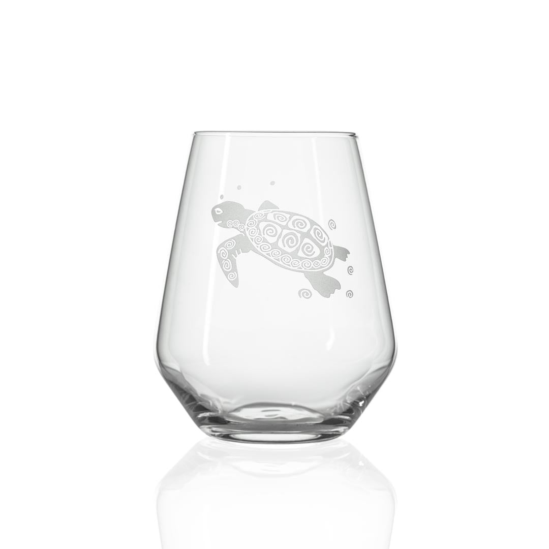 18oz Stemless Wine Tumbler Glass with Sea Turtle Design - Set of 12 | Perfect for Beach Parties, Summer BBQs & Outdoor Gatherings