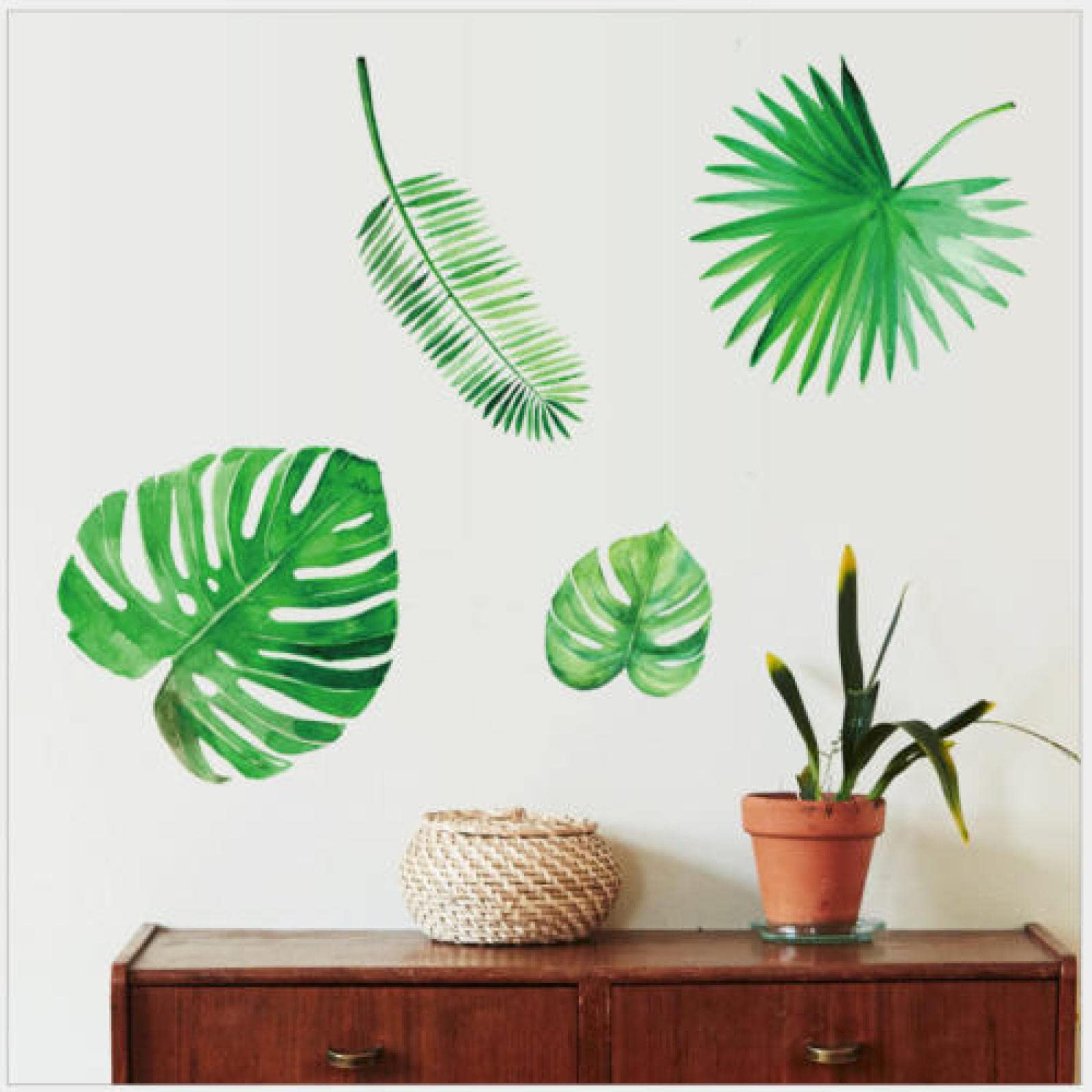 Nordic Green Plants Leaf Wall Decal Stickers - Customizable Bedroom, Living Room, TV Background Wall Decor for Home & Office Interior Design