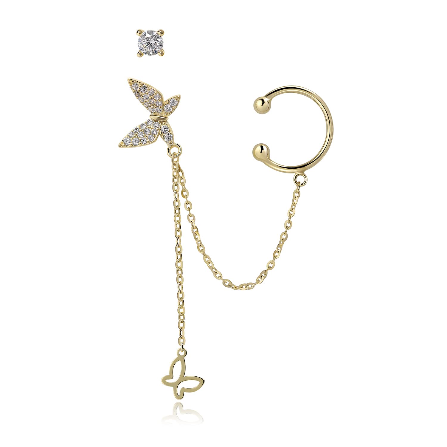 Butterfly Ear Cuff & CZ Chain Earrings for Women - 925 Sterling Silver Gold Plated Elegant Jewelry Gift for Sister, Friend - Perfect for Daily Wear, Parties & Special Occasions