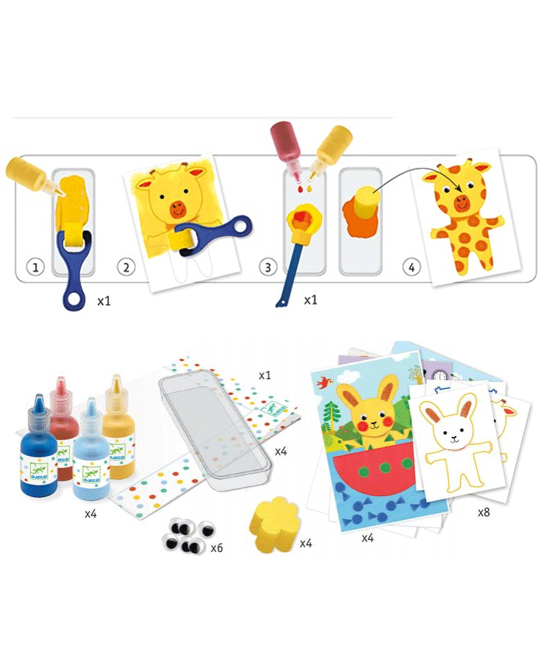 Djeco Sponge Paint Kit for Kids - Soft & Cuddly Art Set for Toddlers - Creative Painting Activity for Home, Classroom & Birthday Parties