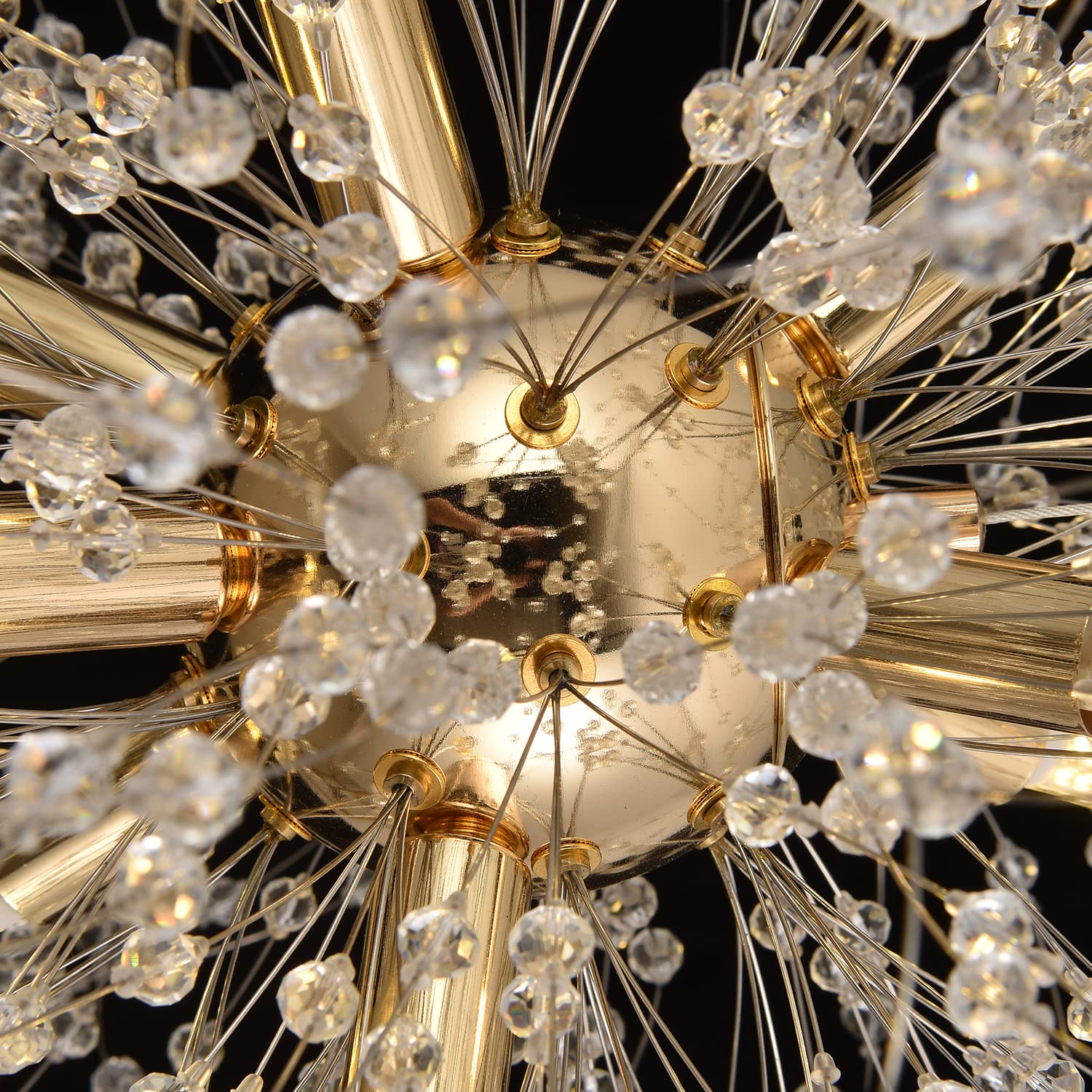 Modern Gold Sputnik Chandelier - 9-Light Dandelion Crystal Beaded Pendant Lighting Fixture for Dining Room, Bedroom, Living Room & Farmhouse Kitchen Island - Elegant Ceiling Lamp for Home Decor, Wedding & Restaurant Lighting