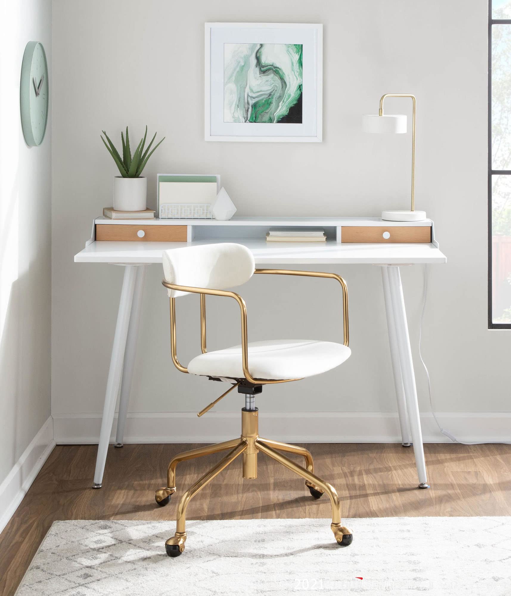 LumiSource Harvey Mid Century Modern Desk - Home Office & Gaming Computer Desk with Drawers, Small Space Saving Workstation for Bedroom, Study or Dorm Room - Perfect for Remote Work, Online Classes & PC Gaming Setup
