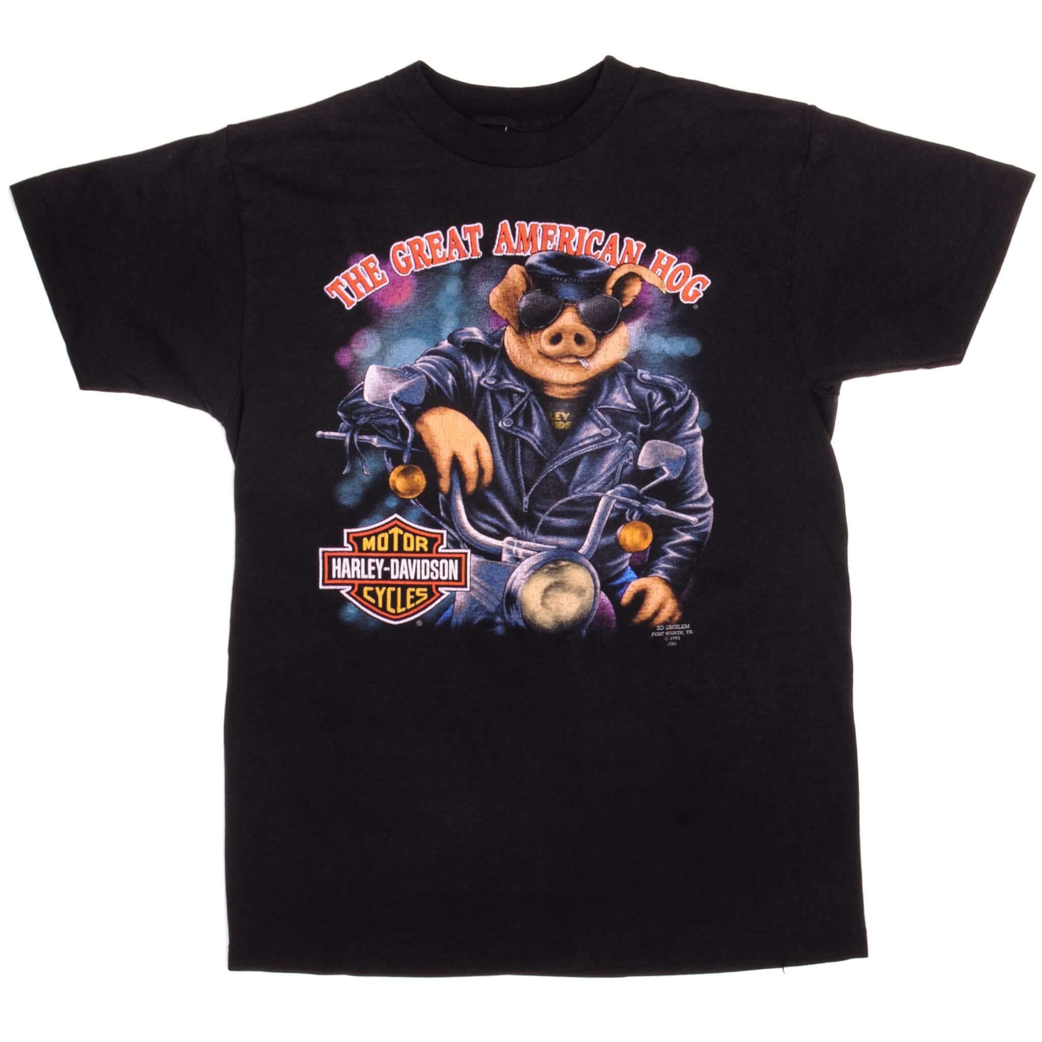 Vintage 3D Emblem Harley Davidson American Hog T-Shirt 1991 Small Made in USA - Motorcycle Riding, Biker Events & Retro Fashion Statement