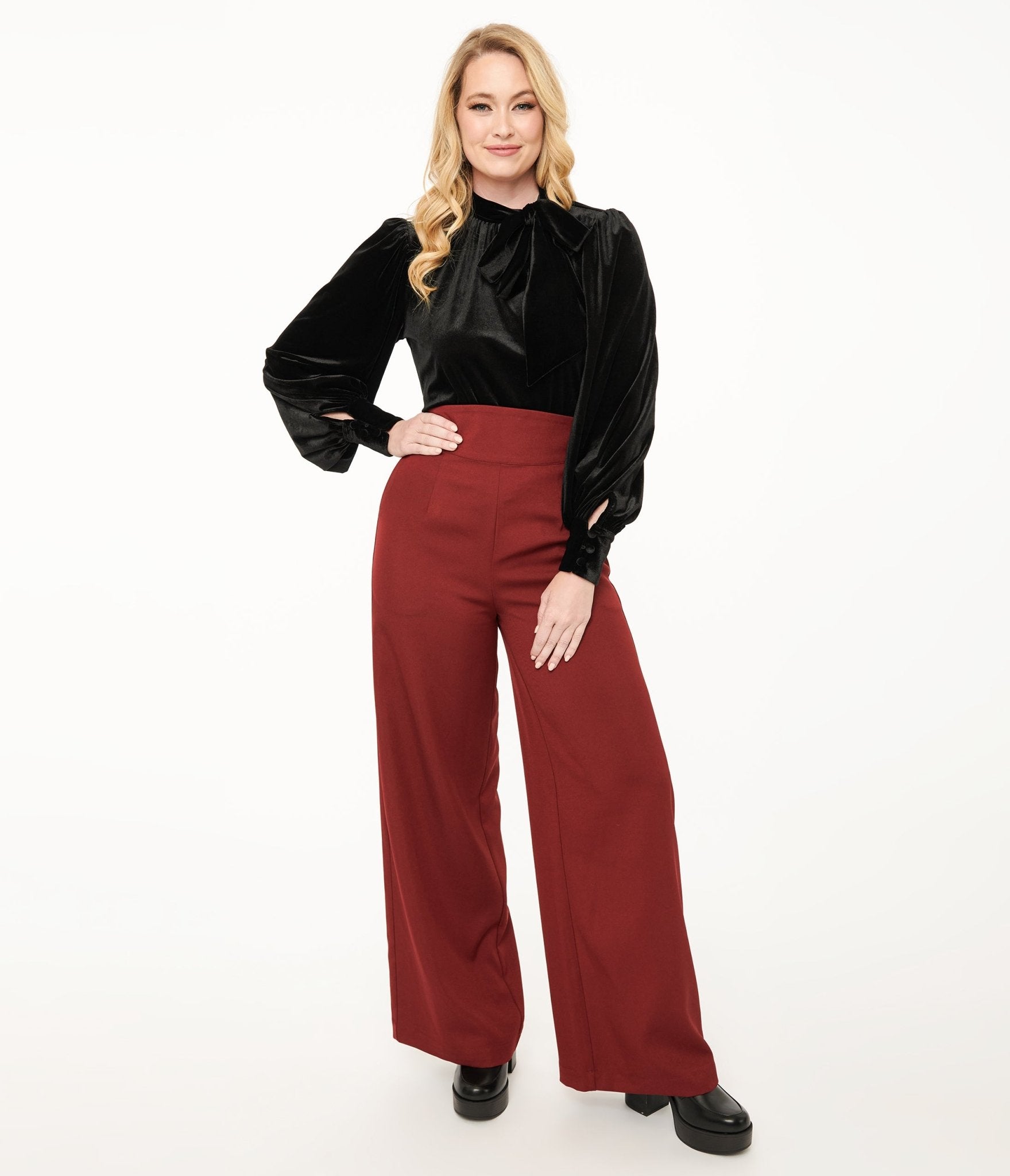 Vintage 1940s Merlot High Waist Pants - Retro Women's Trousers for Casual Wear & Costume Parties | Classic 1940s Fashion for Everyday Outfits & Themed Events