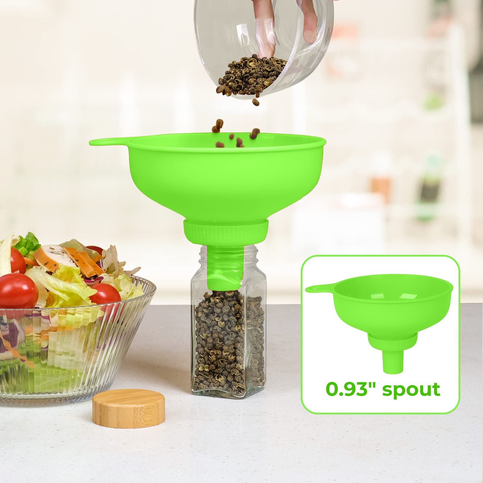 Wide Mouth Kitchen Funnel Set - 4 Size Food Grade Plastic Cooking Funnel for Mason Jars, Oil Bottles & Spice Containers - Perfect for Canning, Baking, DIY Shampoo & Sauce Making