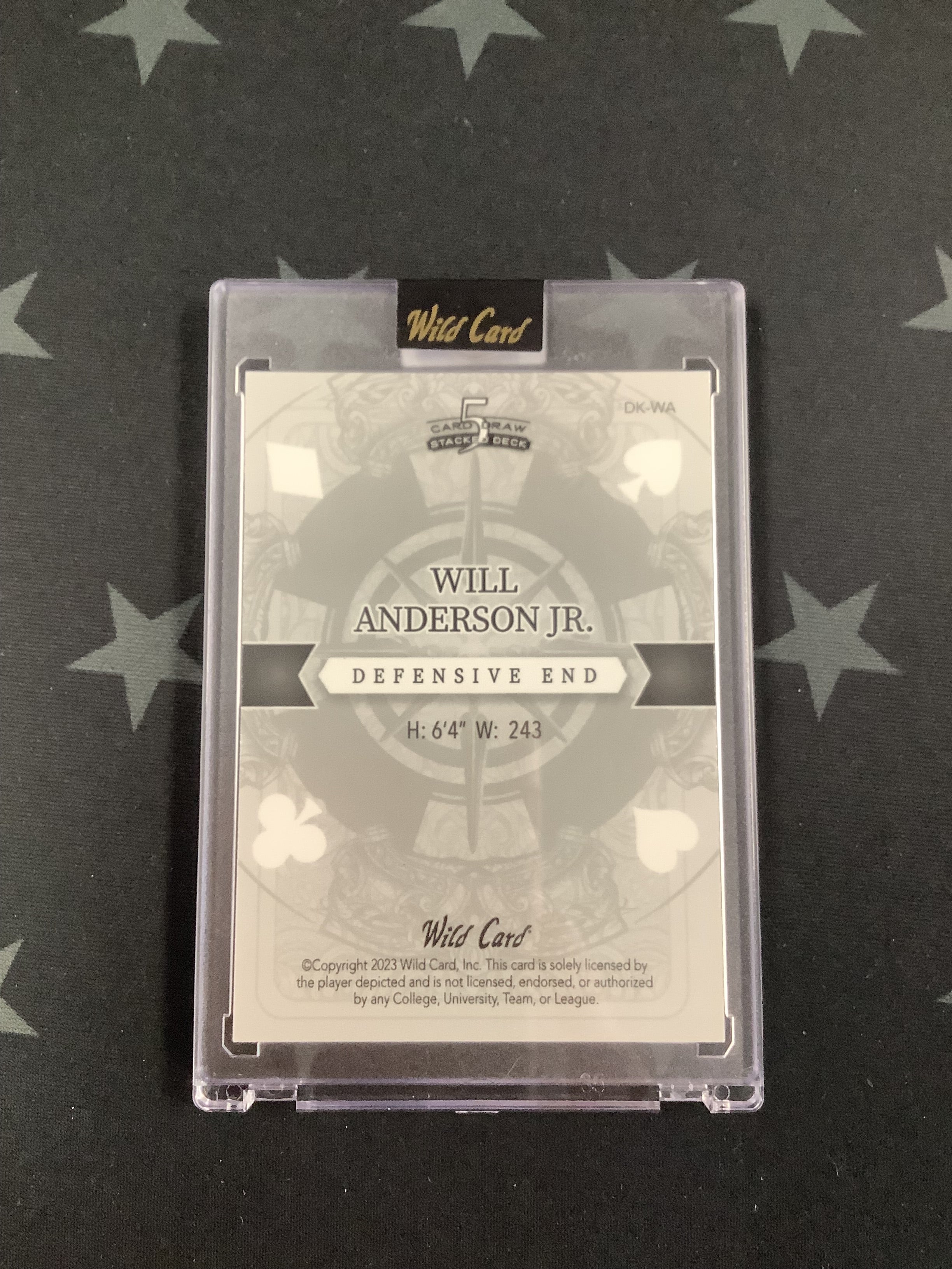 2023 Wild Card 5 Card Draw Stacked Deck Will Anderson Jr. Rookie #DK WA 1/1 - Rare Football Trading Card for Collectors & Fantasy Sports Fans