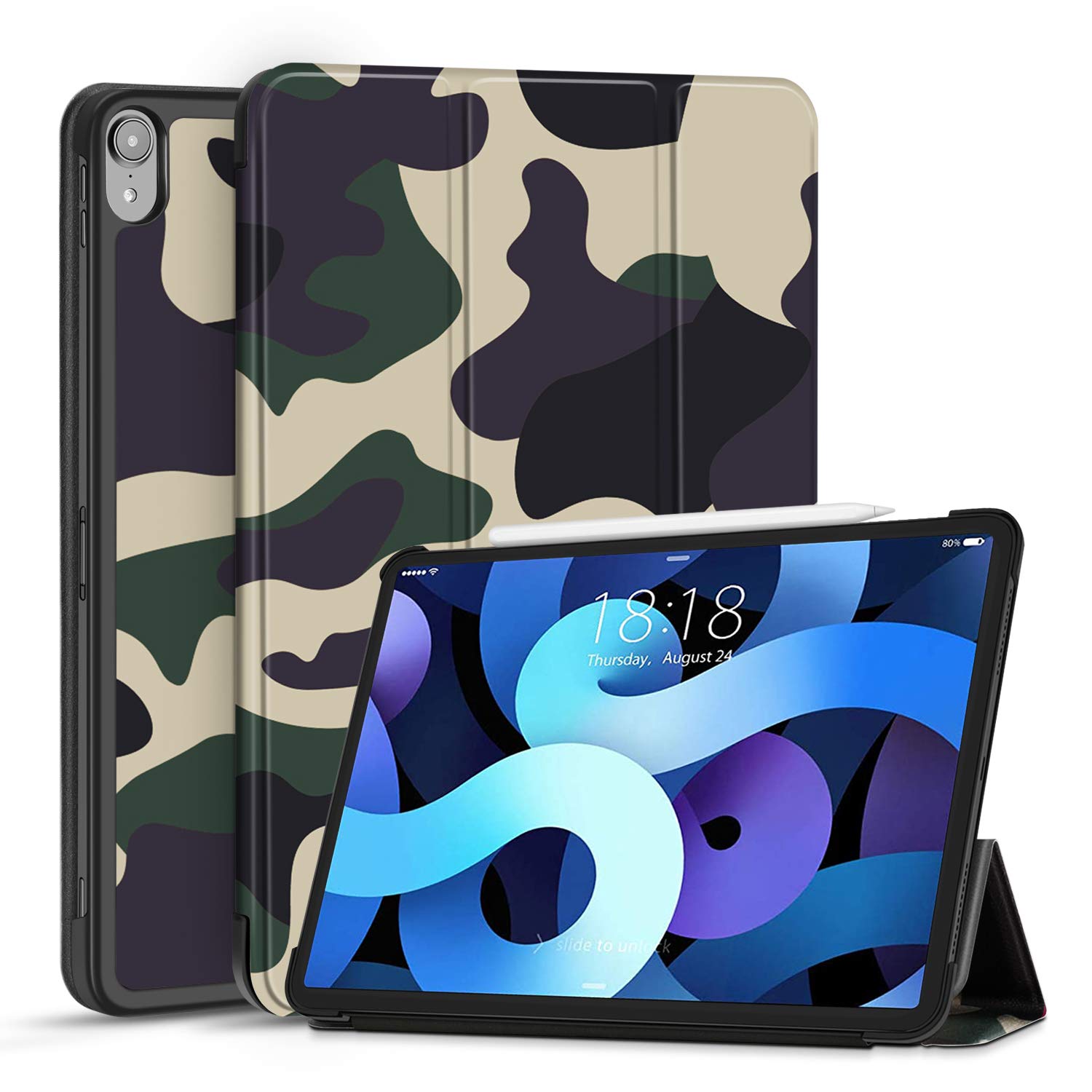TNP iPad Air 5th/4th Generation Case (2022/2020) - 10.9 Inch Protective Cover with Apple Pencil 2 Charging | Slim Trifold Stand Folio | Camouflage Brown | Perfect for Work, School & Travel