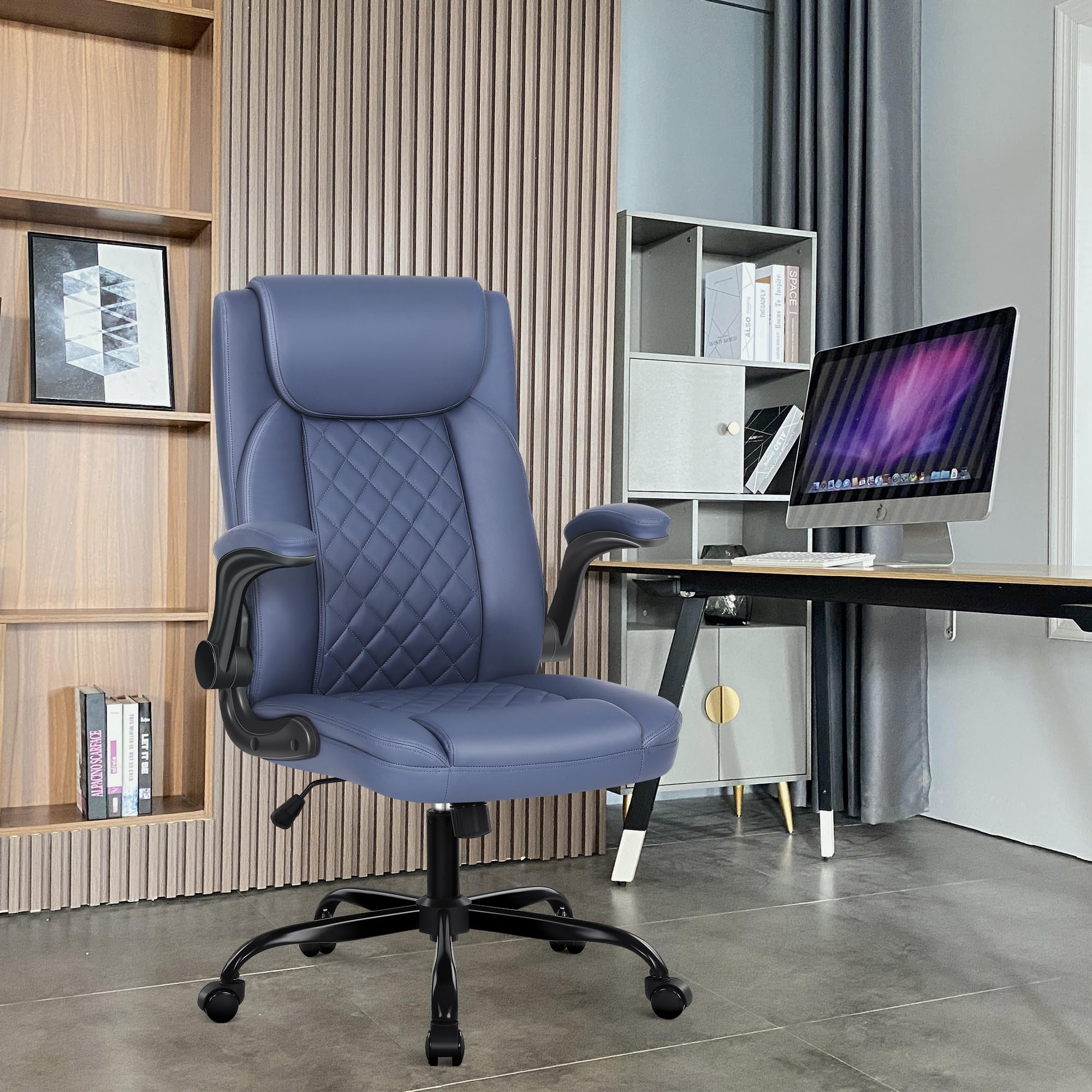 Premium Executive Office Chair - Big & Tall PU Leather Desk Chair with Flip-Up Armrests & Adjustable Height - Ergonomic High Back Computer Chair for Home Office, Gaming & Workspace Comfort
