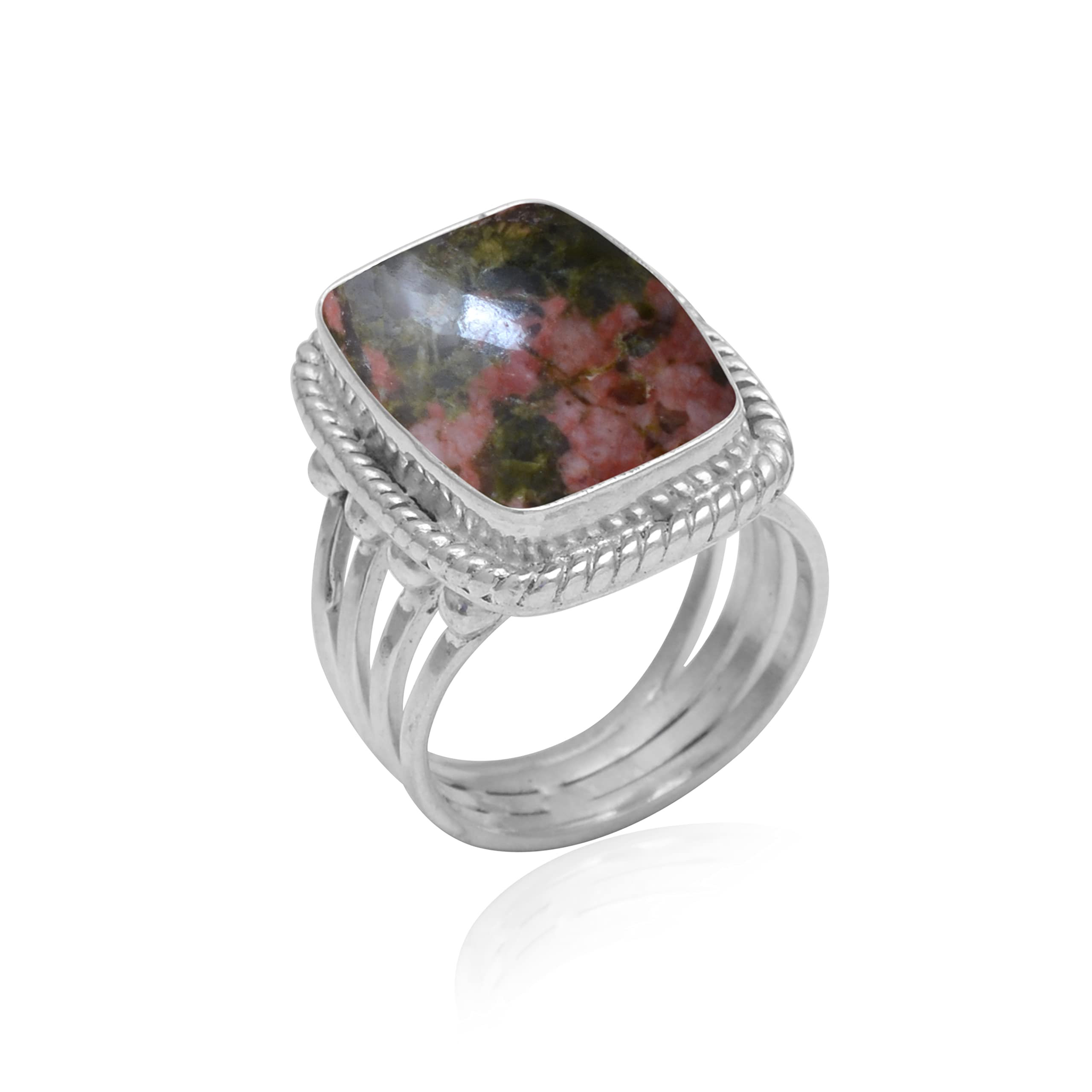 Veracity Jewelry 925 Sterling Silver Unakite Jasper Ring for Women - Natural Orange Green Red Healing Gemstone Meditation Jewelry - Perfect for Yoga, Spiritual Healing & Everyday Wear - VSR-819